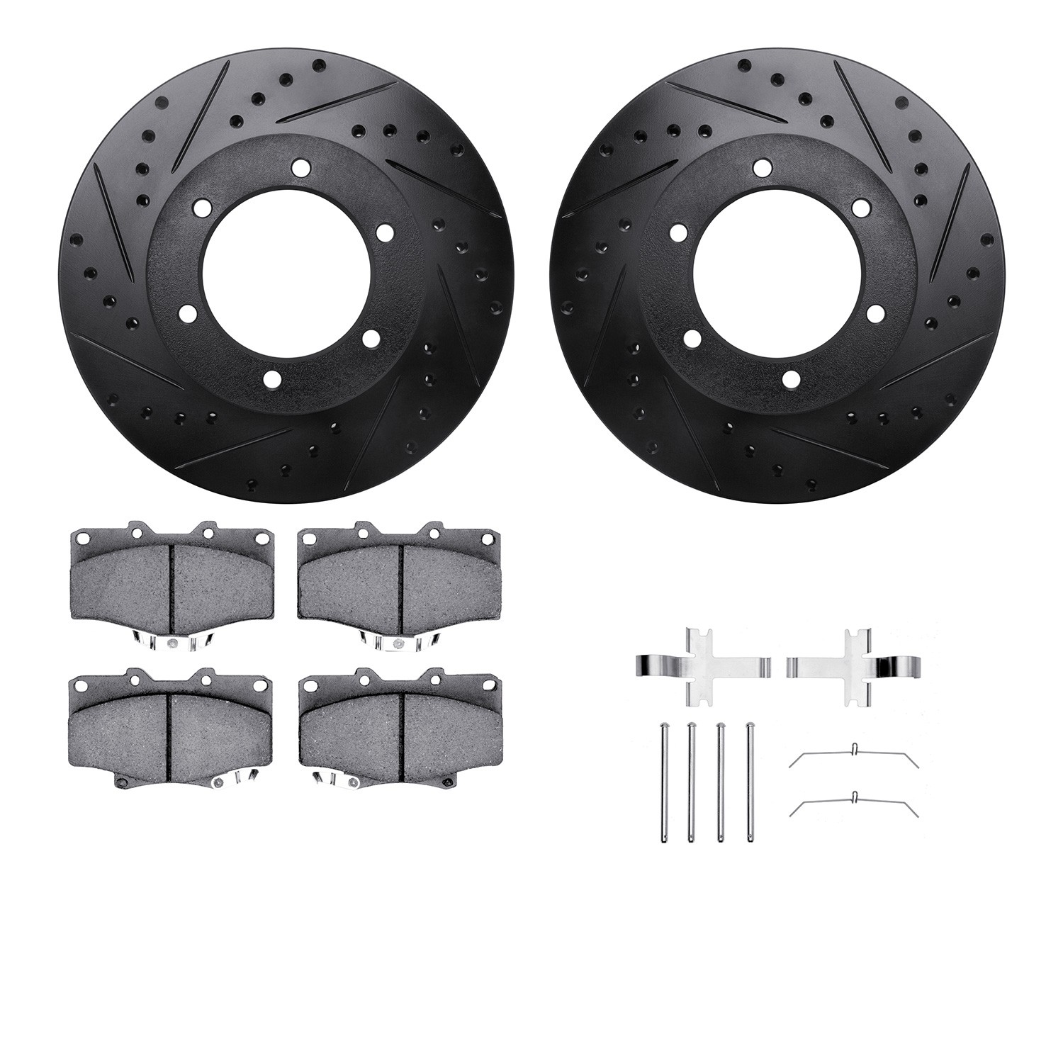 DFC Brake Rotor - Dimpled & Slotted - Black w/5000 Brake Pads & HW Kit