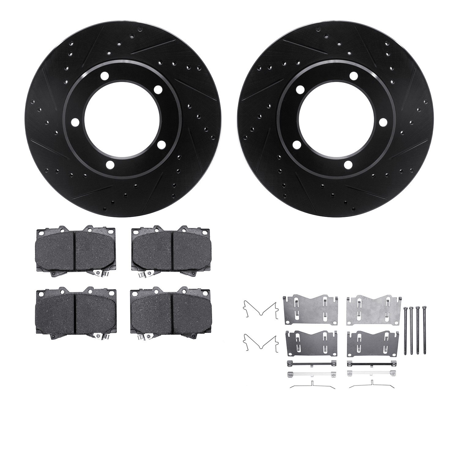 DFC Brake Rotor - Dimpled & Slotted - Black w/5000 Brake Pads & HW Kit