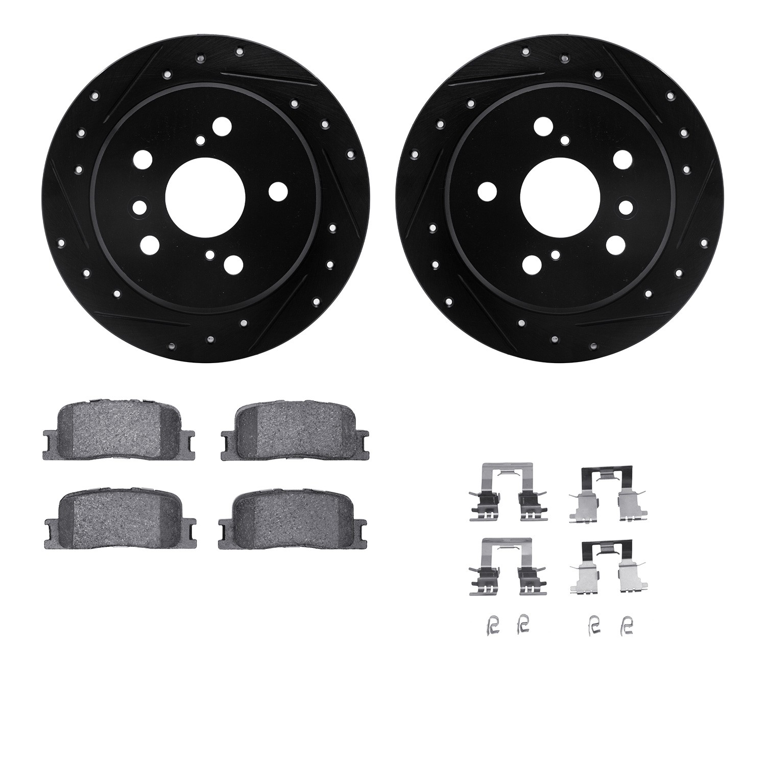 DFC Rotors-Drilled & Slotted-Black w/ 5000 Advanced Brake Pads Incl Hdw