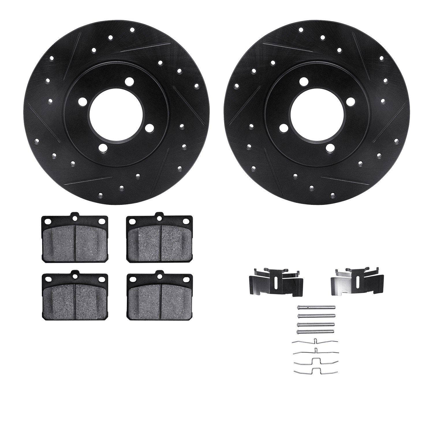 DFC Rotors-Drilled & Slotted-Black w/ 5000 Advanced Brake Pads Incl Hdw