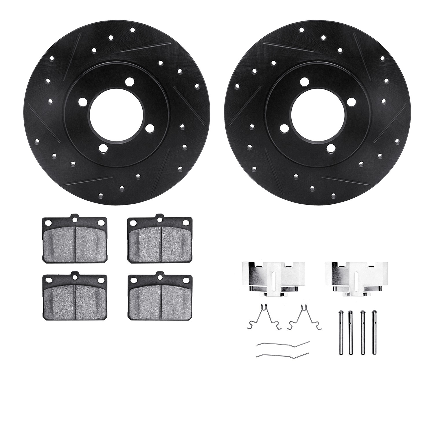 DFC Rotors-Drilled & Slotted-Black w/ 5000 Advanced Brake Pads Incl Hdw