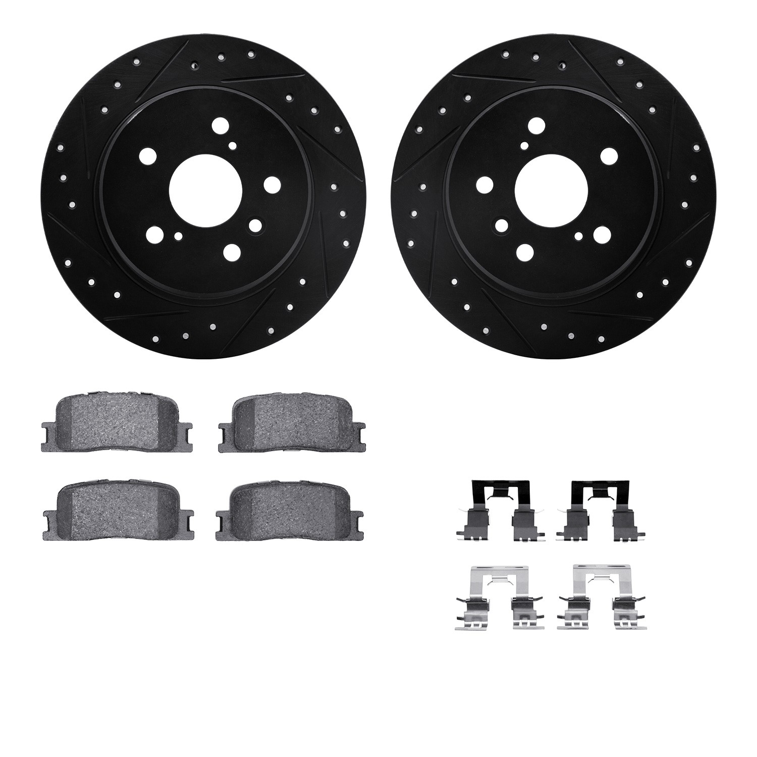 DFC Brake Rotor - Dimpled & Slotted - Black w/5000 Brake Pads & HW Kit