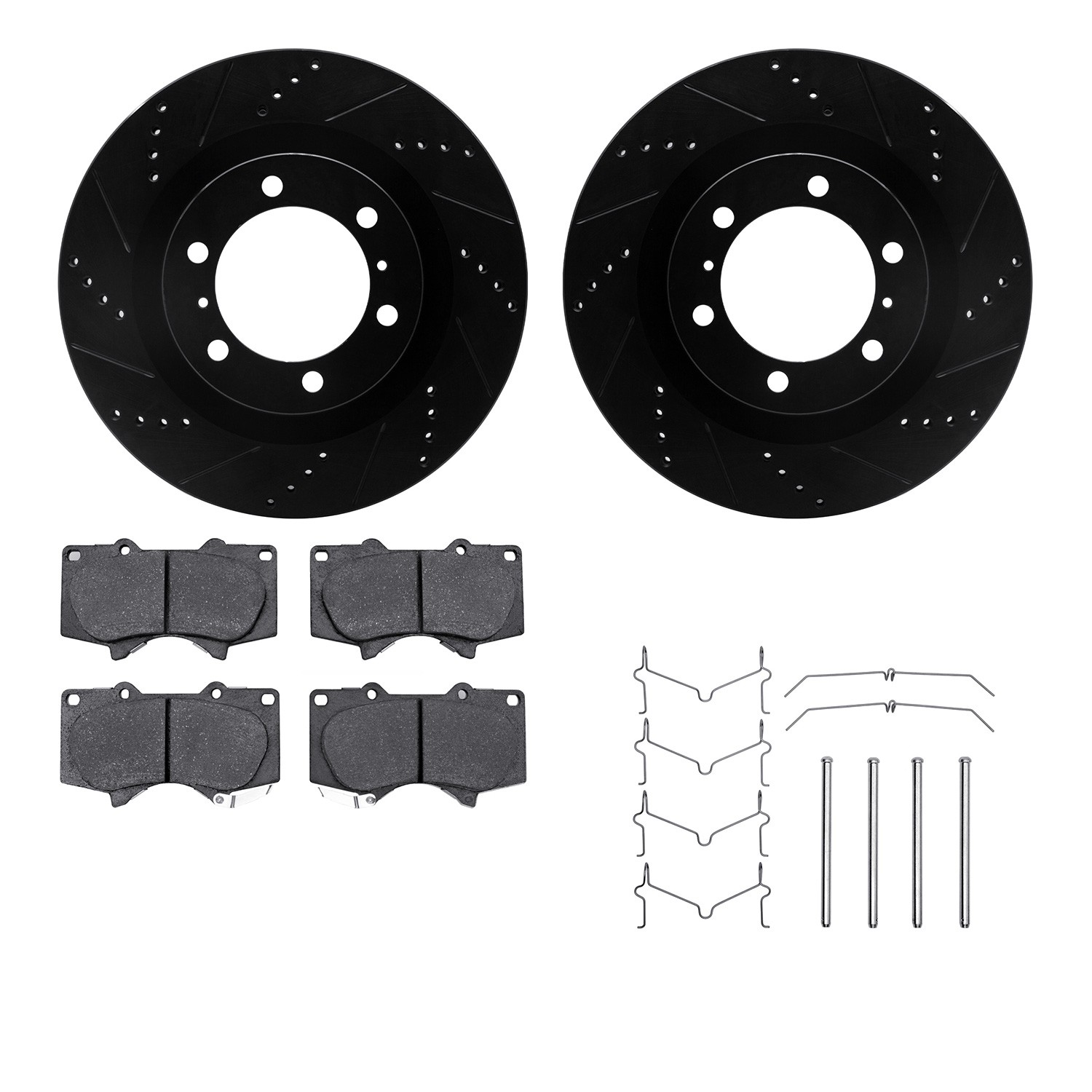 DFC Brake Rotor - Dimpled & Slotted - Black w/5000 Brake Pads & HW Kit