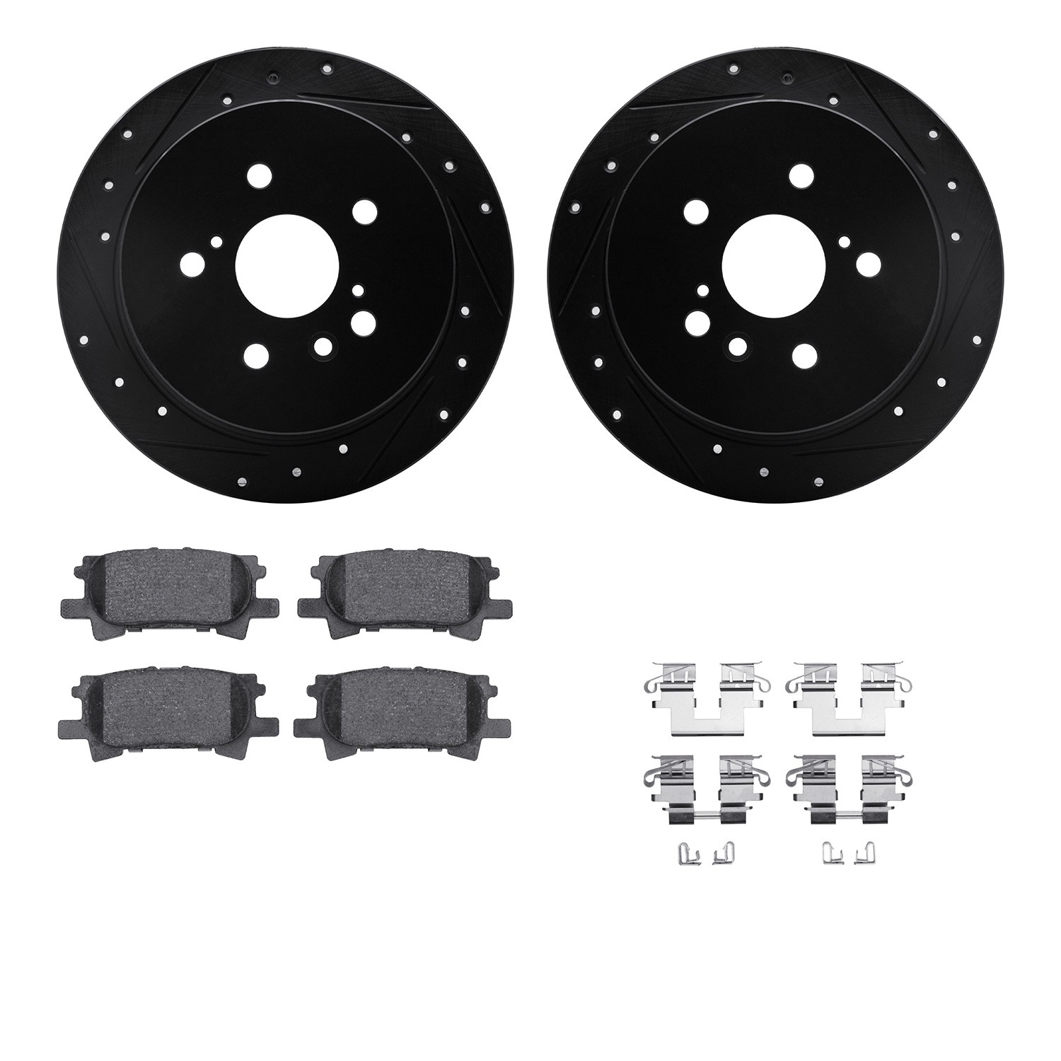 DFC Brake Rotor - Dimpled & Slotted - Black w/5000 Brake Pads & HW Kit