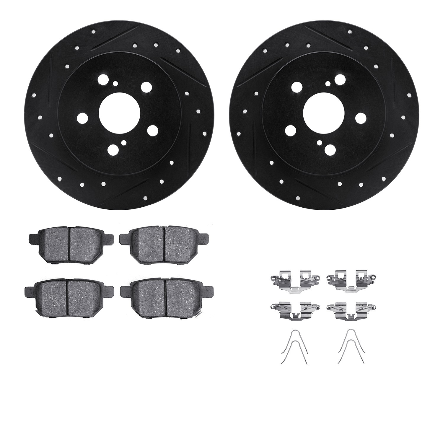DFC Rotors-Drilled & Slotted-Black w/ 5000 Advanced Brake Pads Incl Hdw