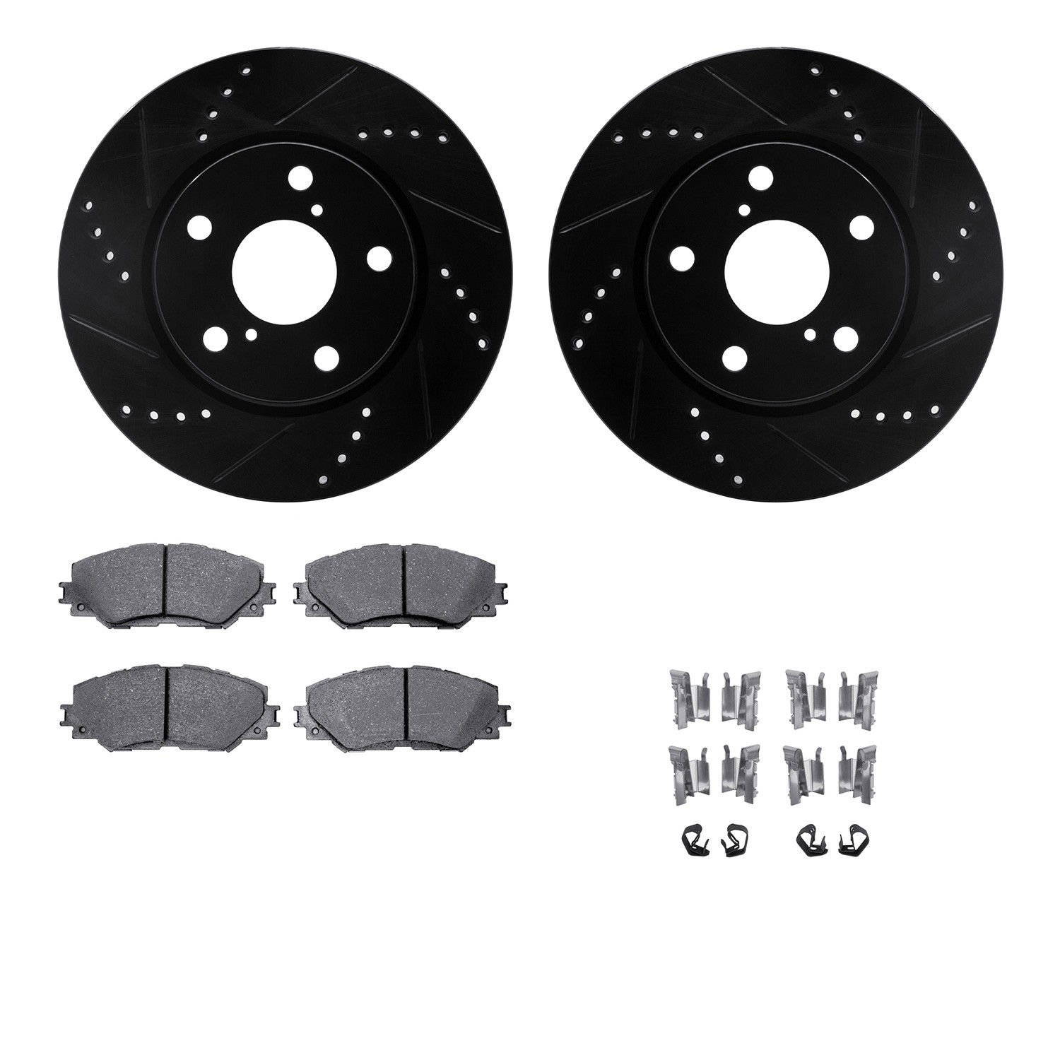 DFC Brake Rotor - Dimpled & Slotted - Black w/5000 Brake Pads & HW Kit