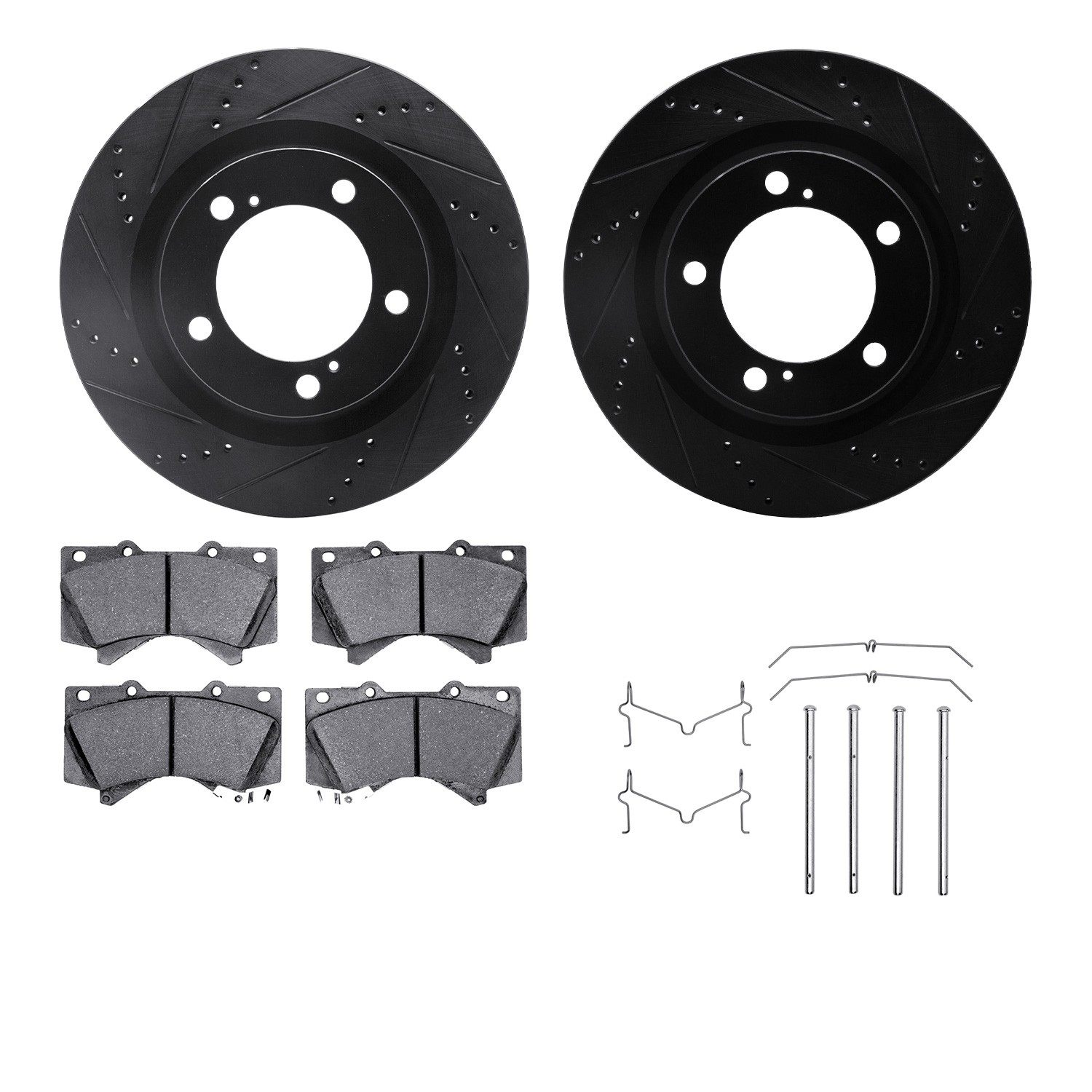 DFC Brake Rotor - Dimpled & Slotted - Black w/5000 Brake Pads & HW Kit