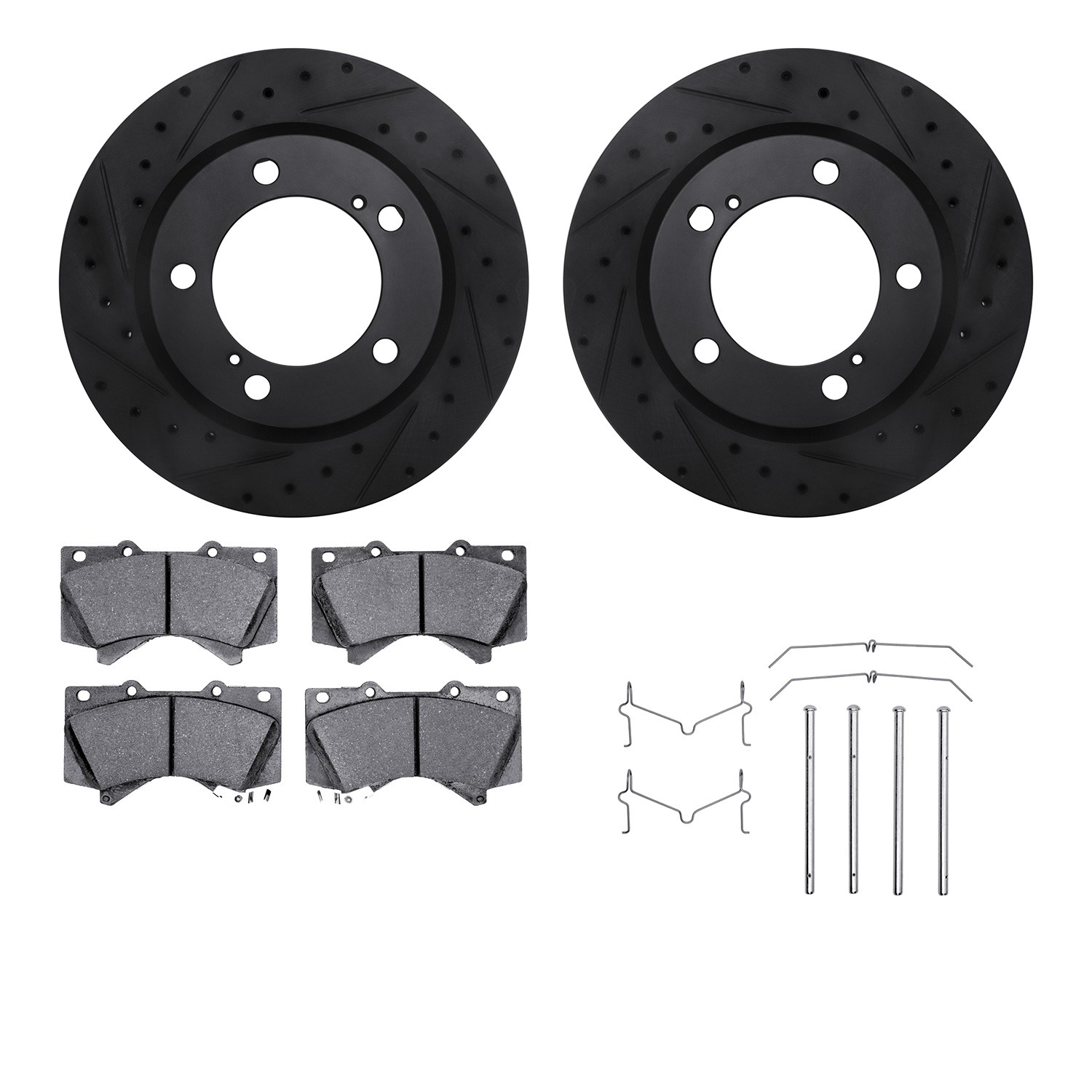 DFC Brake Rotor - Dimpled & Slotted - Black w/5000 Brake Pads & HW Kit
