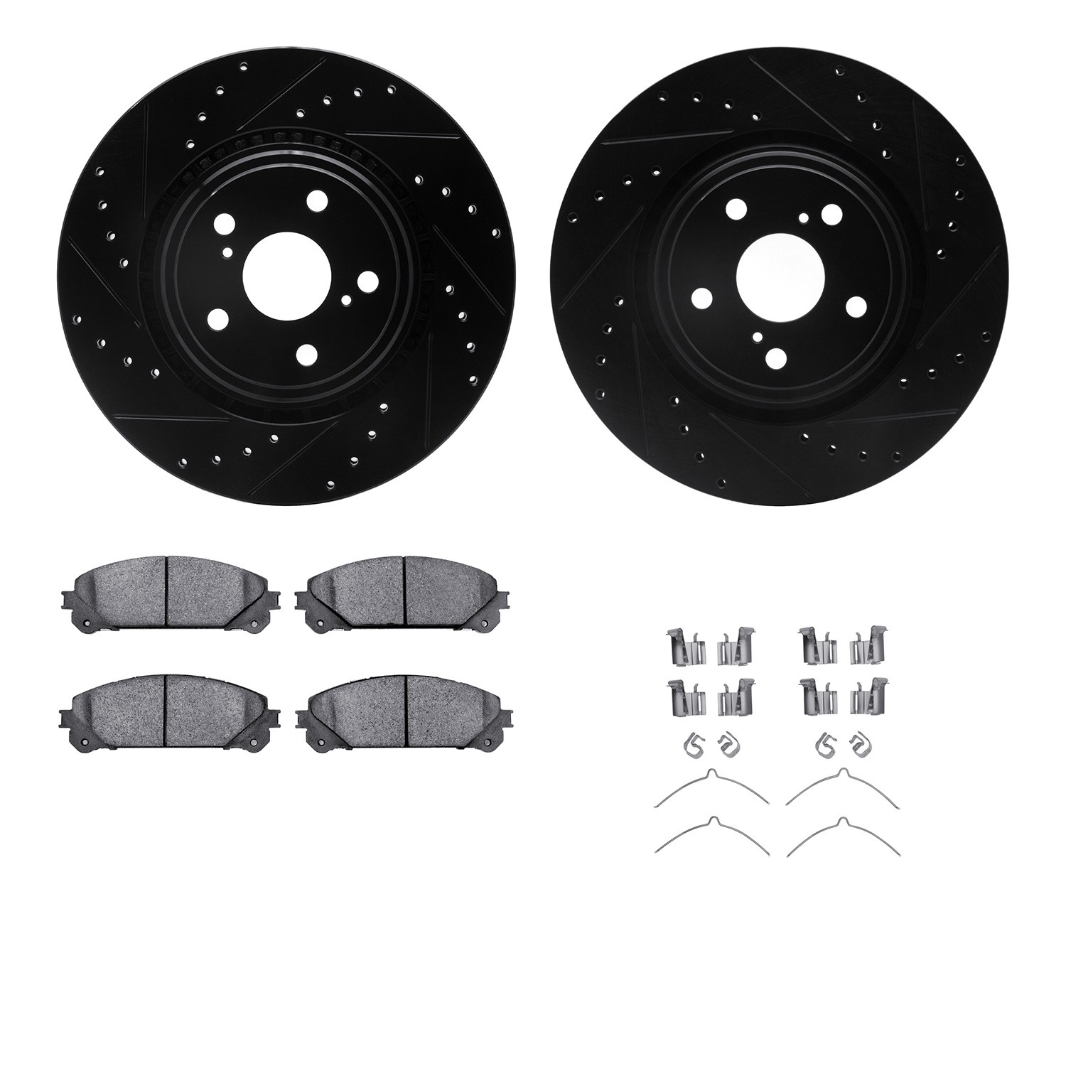 DFC Brake Rotor - Dimpled & Slotted - Black w/5000 Brake Pads & HW Kit