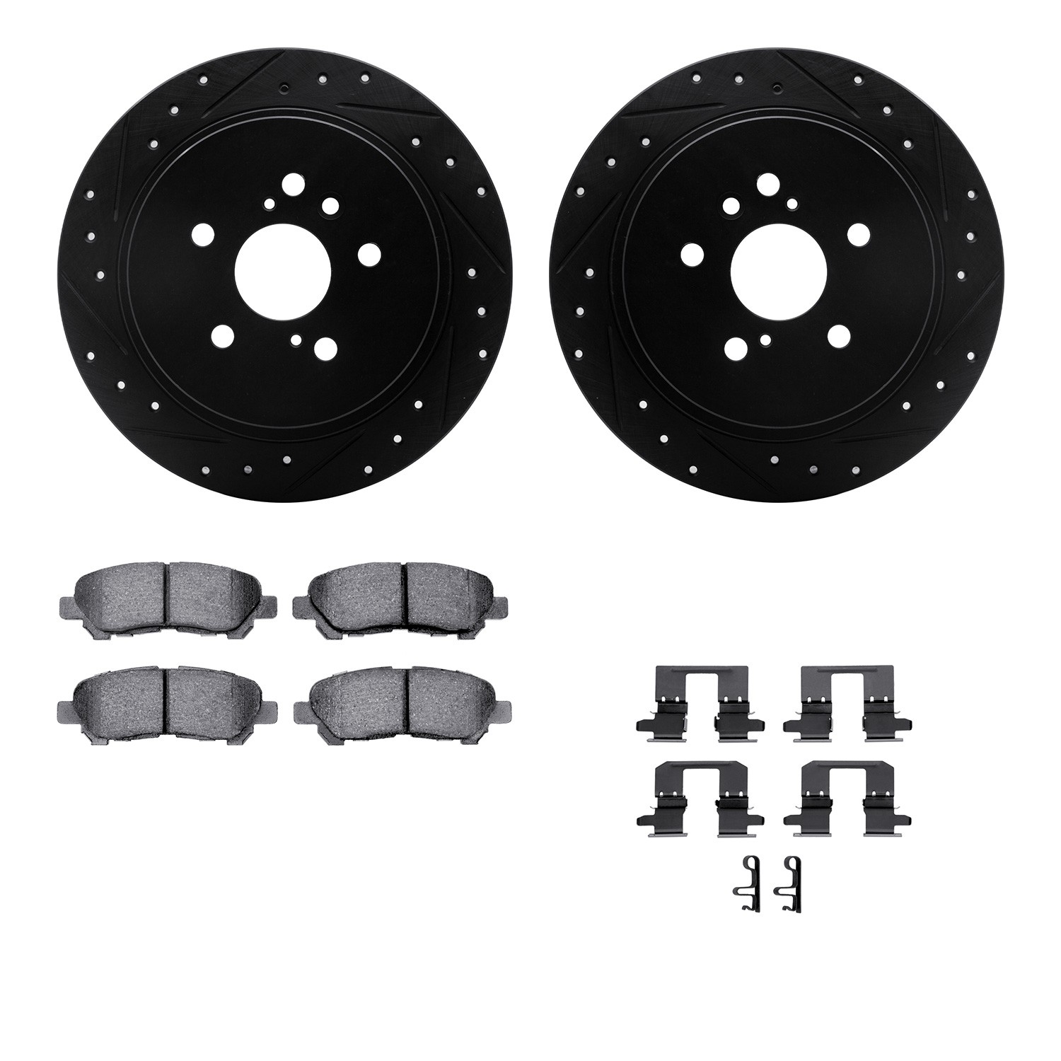 DFC Brake Rotor - Dimpled & Slotted - Black w/5000 Brake Pads & HW Kit