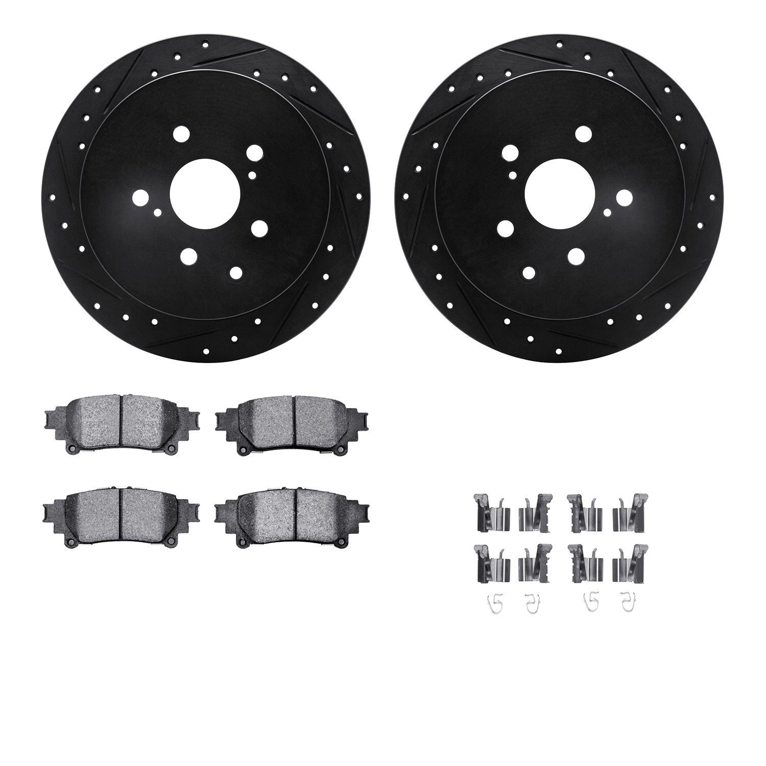 DFC Brake Rotor - Dimpled & Slotted - Black w/5000 Brake Pads & HW Kit