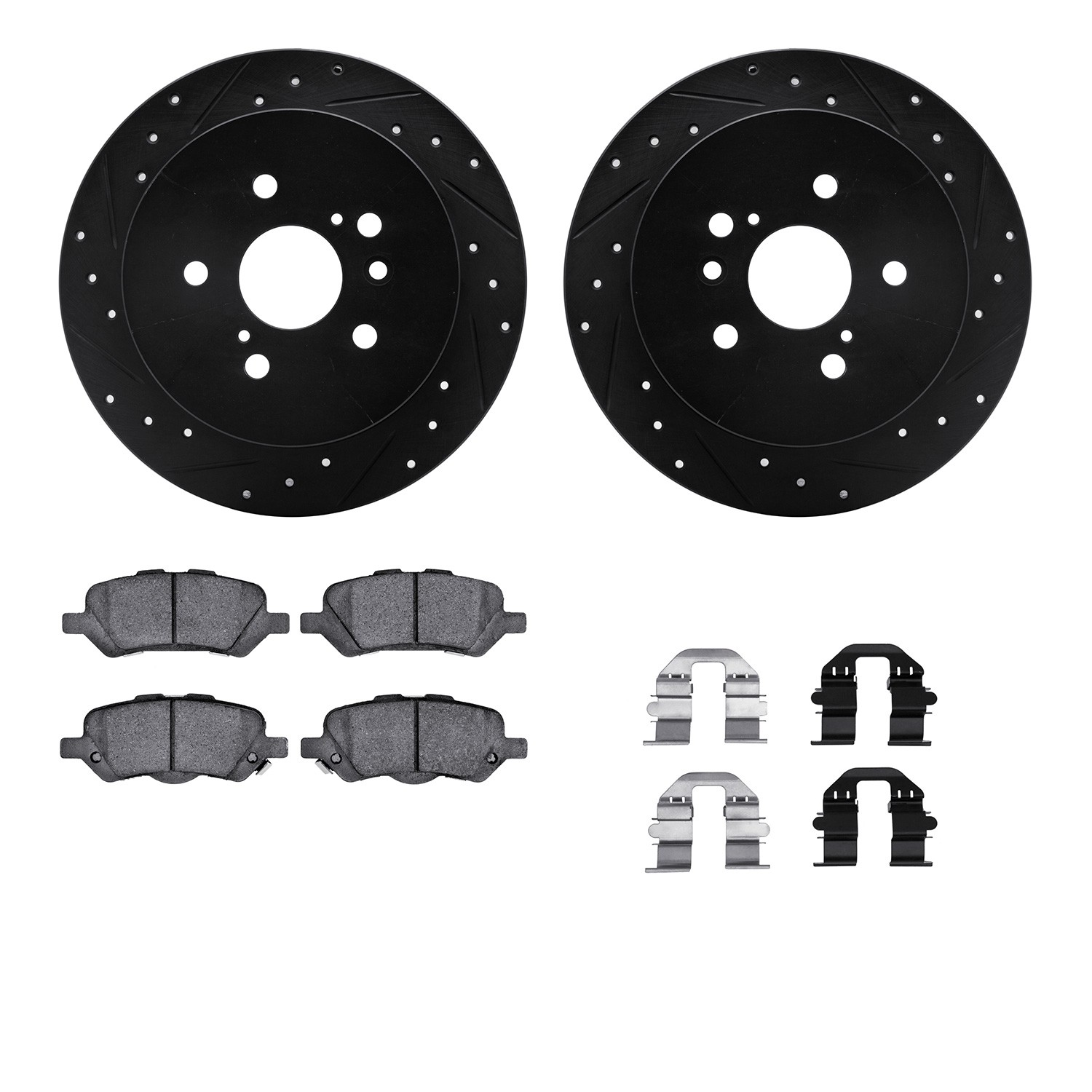 DFC Brake Rotor - Dimpled & Slotted - Black w/5000 Brake Pads & HW Kit