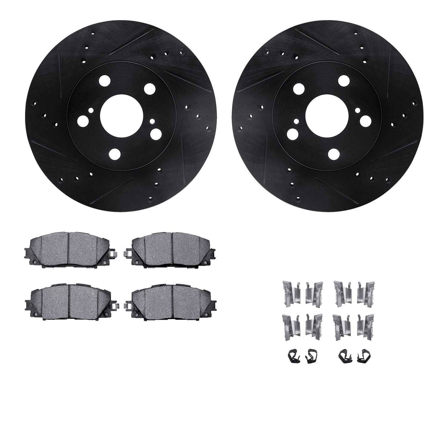 DFC Rotors-Drilled & Slotted-Black w/ 5000 Advanced Brake Pads Incl Hdw
