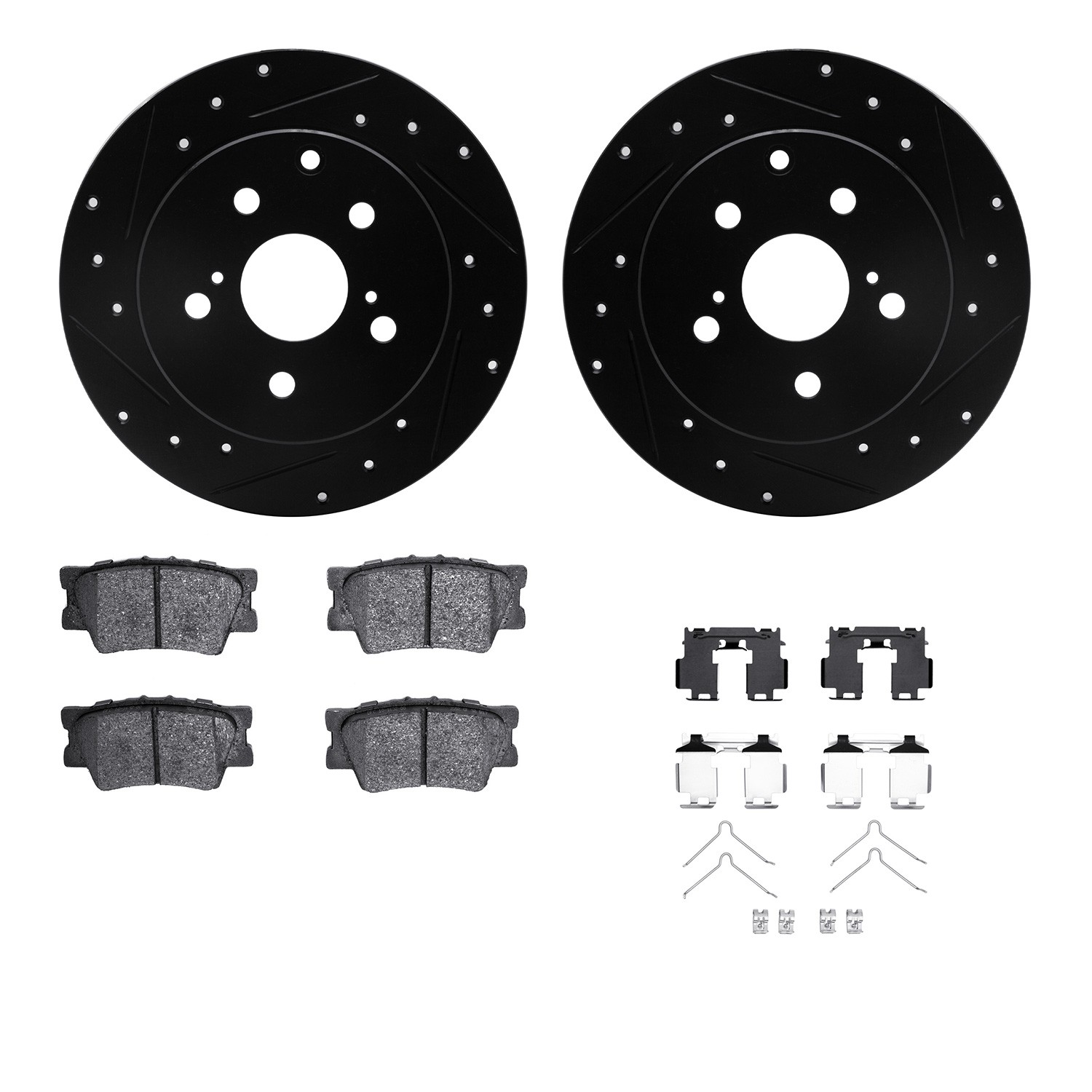DFC Brake Rotor - Dimpled & Slotted - Black w/5000 Brake Pads & HW Kit