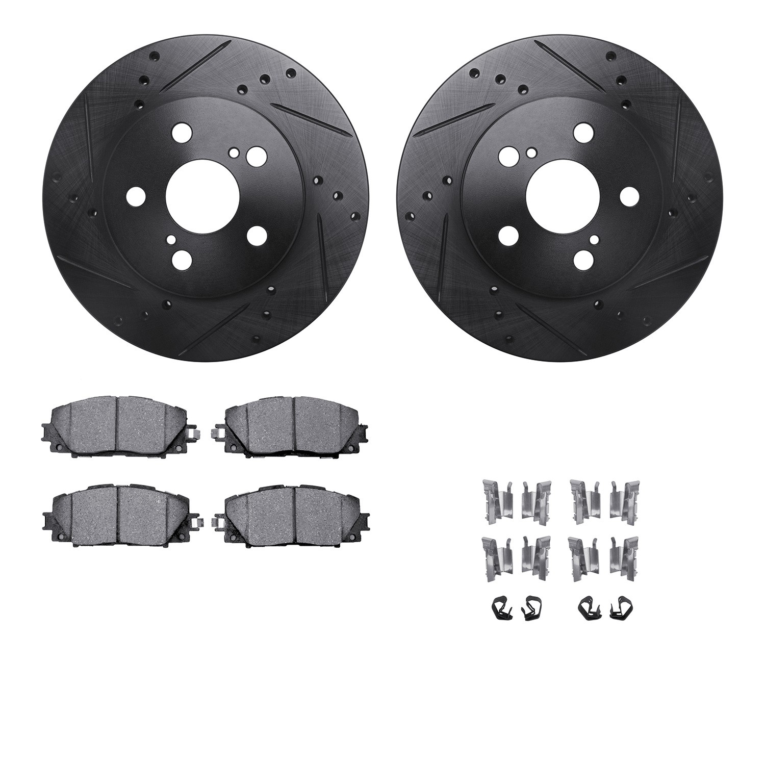DFC Rotors-Drilled & Slotted-Black w/ 5000 Advanced Brake Pads Incl Hdw