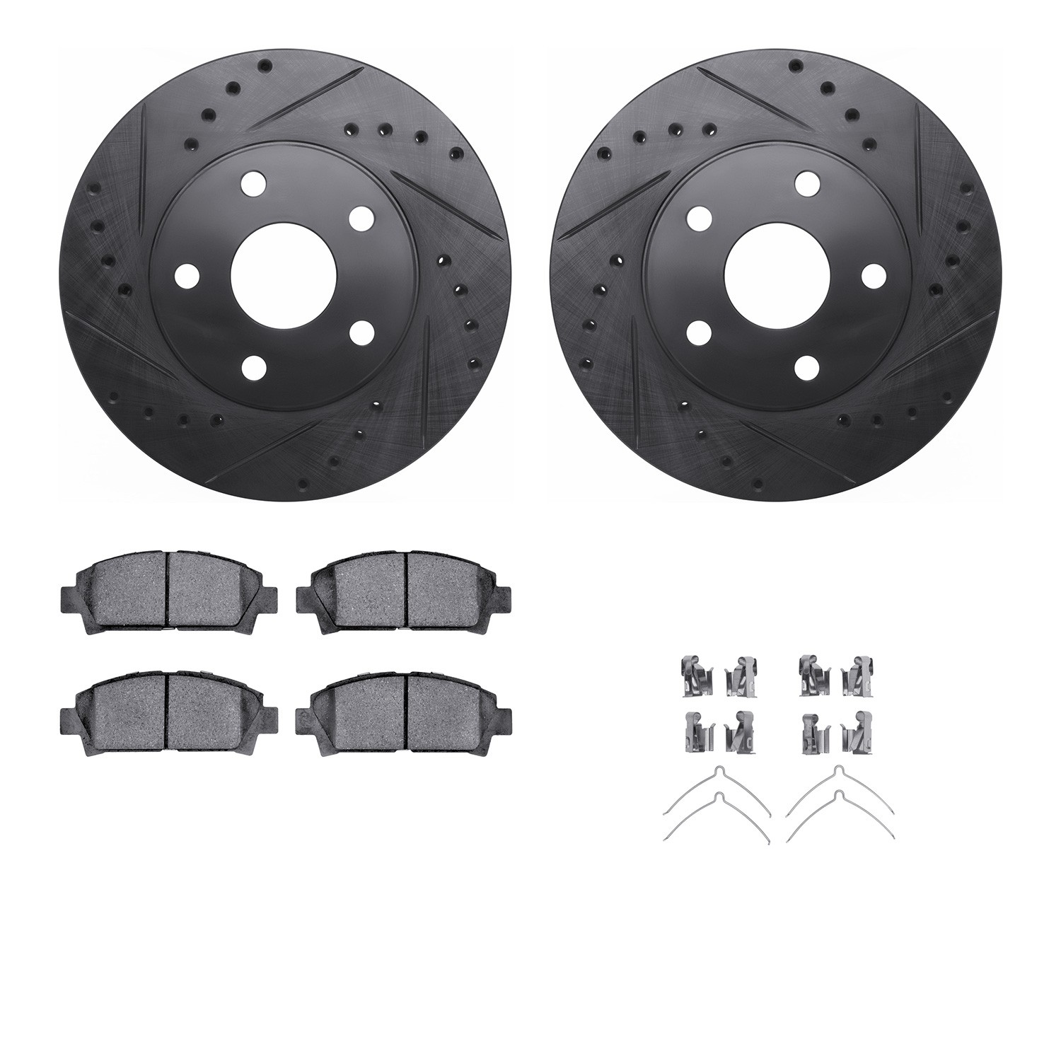 DFC Rotors-Drilled & Slotted-Black w/ 5000 Advanced Brake Pads Incl Hdw