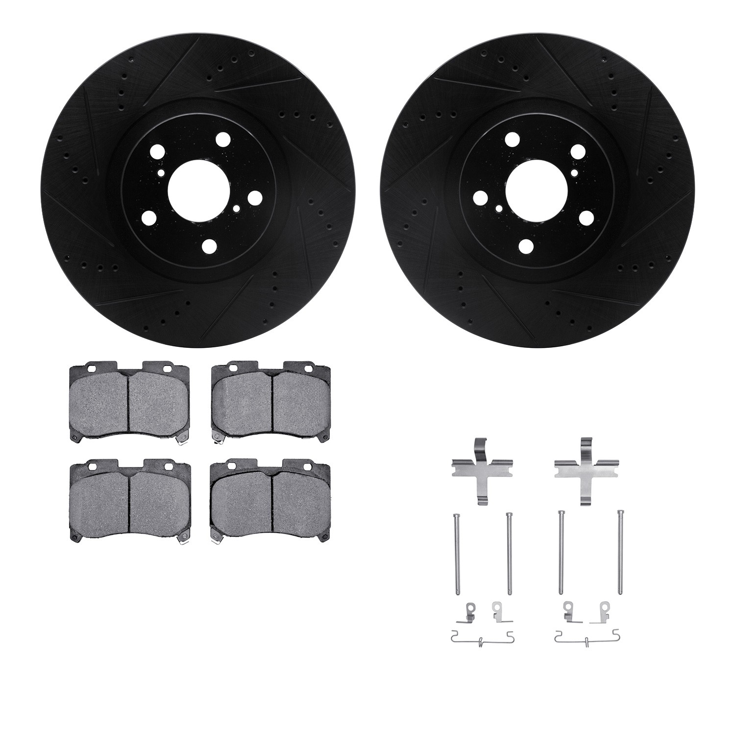 DFC Rotors-Drilled & Slotted-Black w/ 5000 Advanced Brake Pads Incl Hdw