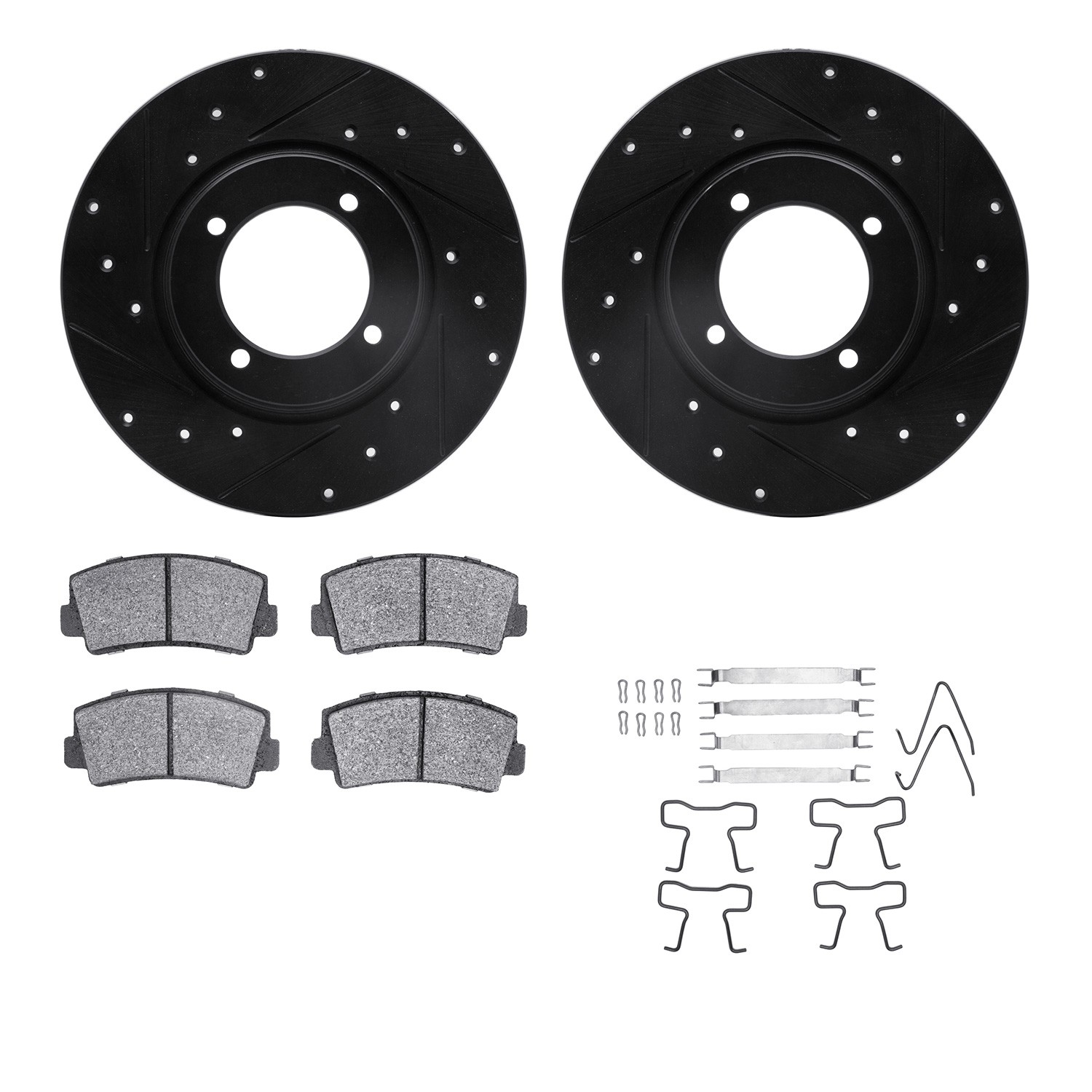 DFC Brake Rotor - Dimpled & Slotted - Black w/5000 Brake Pads & HW Kit