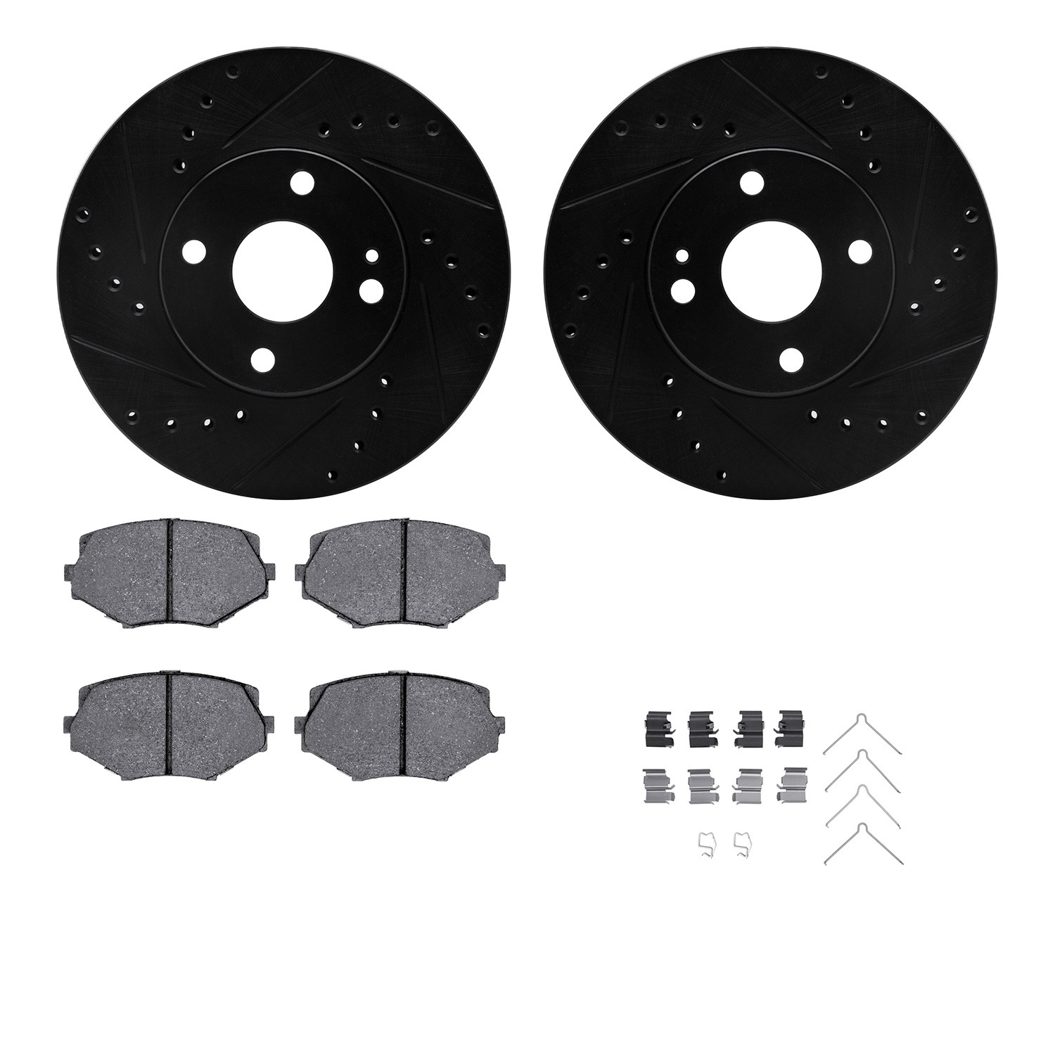 DFC Rotors-Drilled & Slotted-Black w/ 5000 Advanced Brake Pads Incl Hdw
