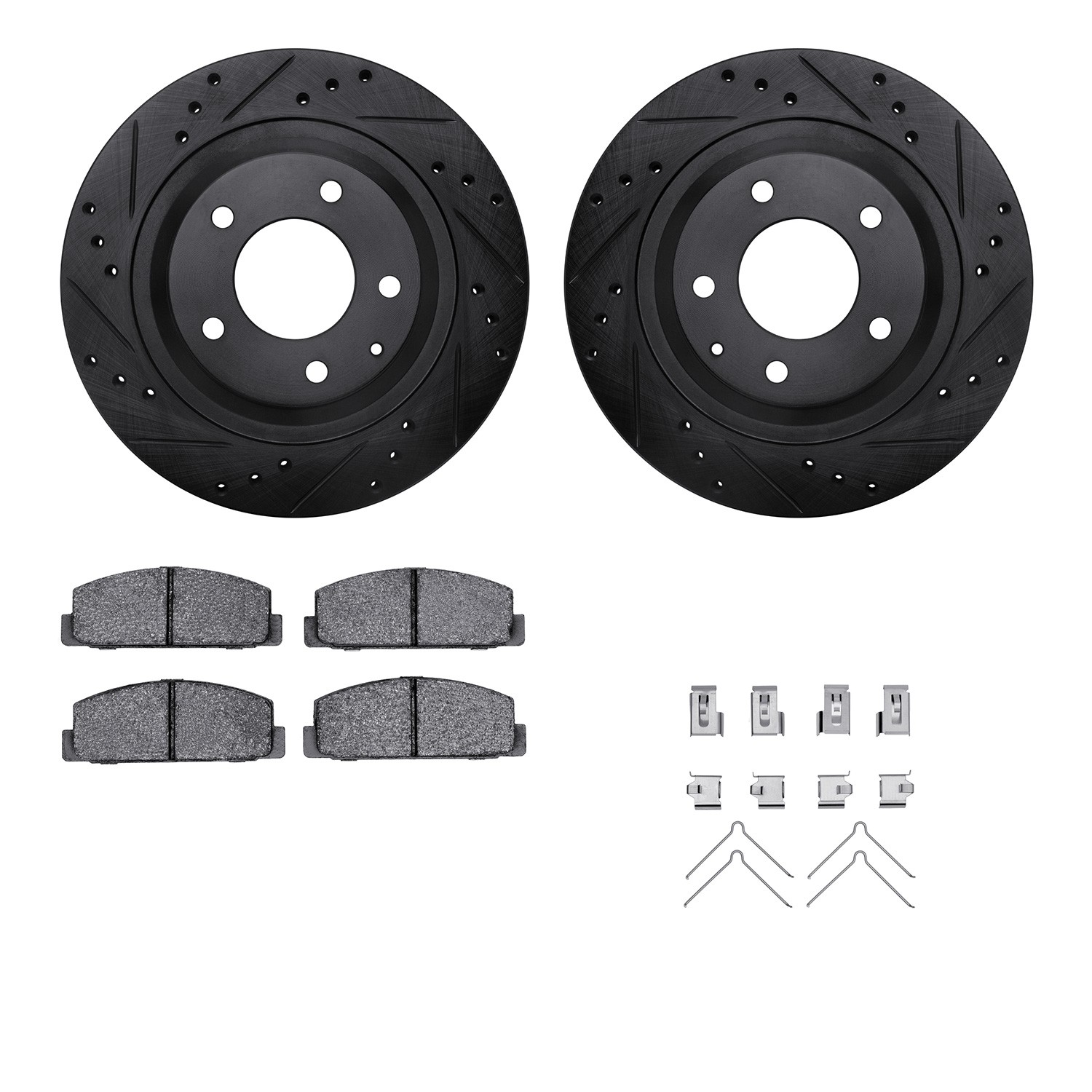 DFC Rotors-Drilled & Slotted-Black w/ 5000 Advanced Brake Pads Incl Hdw