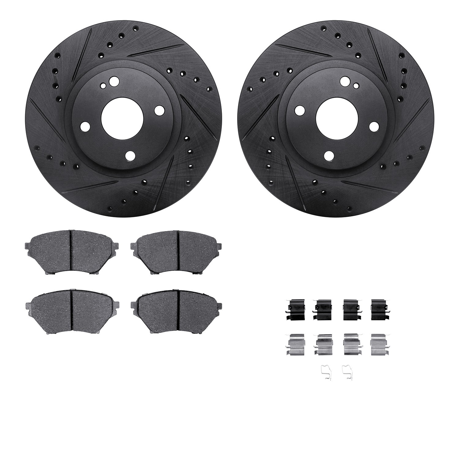 DFC Rotors-Drilled & Slotted-Black w/ 5000 Advanced Brake Pads Incl Hdw