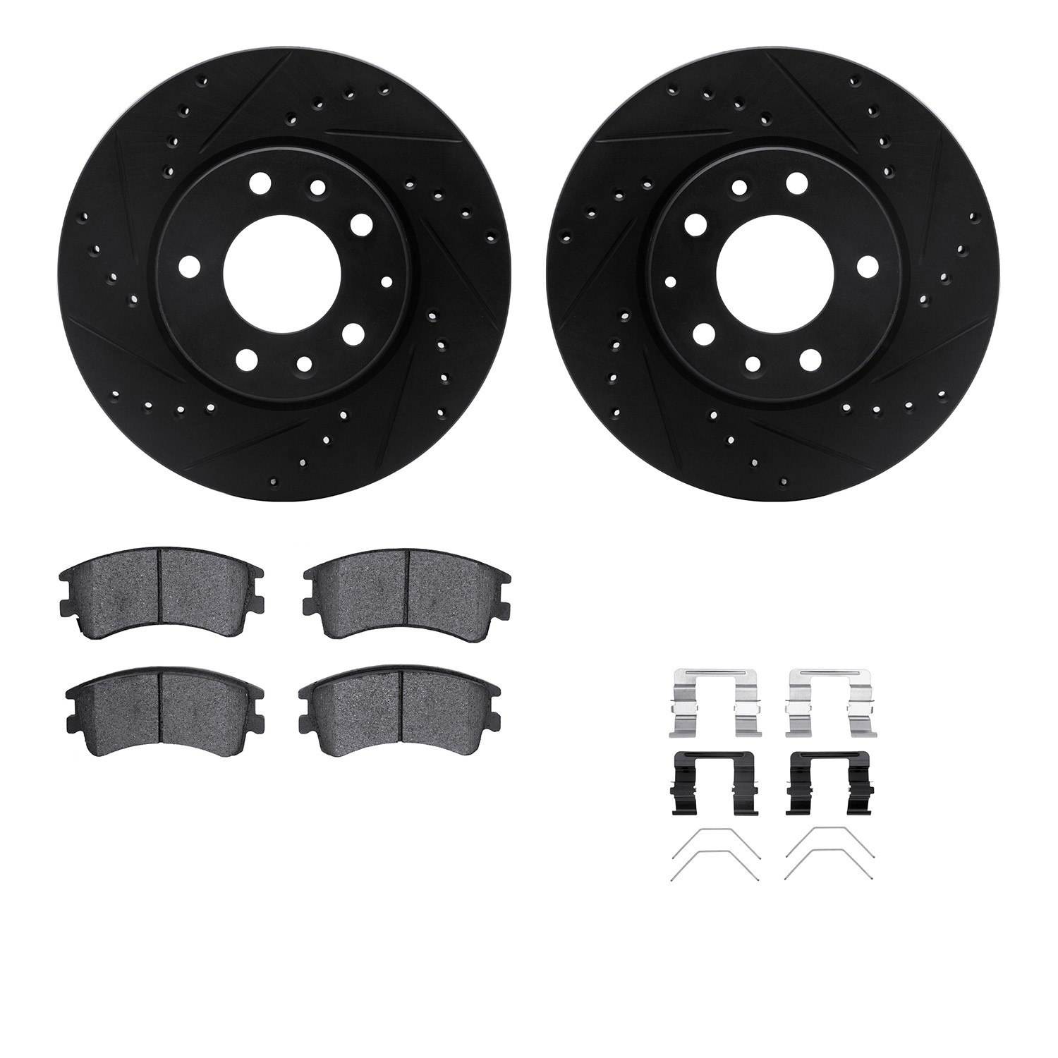 DFC Rotors-Drilled & Slotted-Black w/ 5000 Advanced Brake Pads Incl Hdw