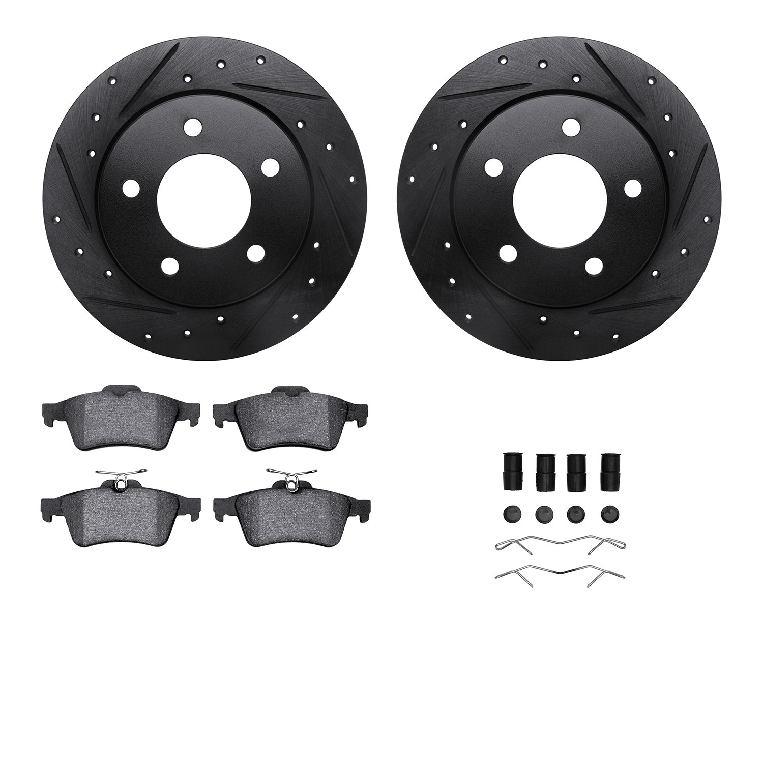 DFC Rotors-Drilled & Slotted-Black w/ 5000 Advanced Brake Pads Incl Hdw