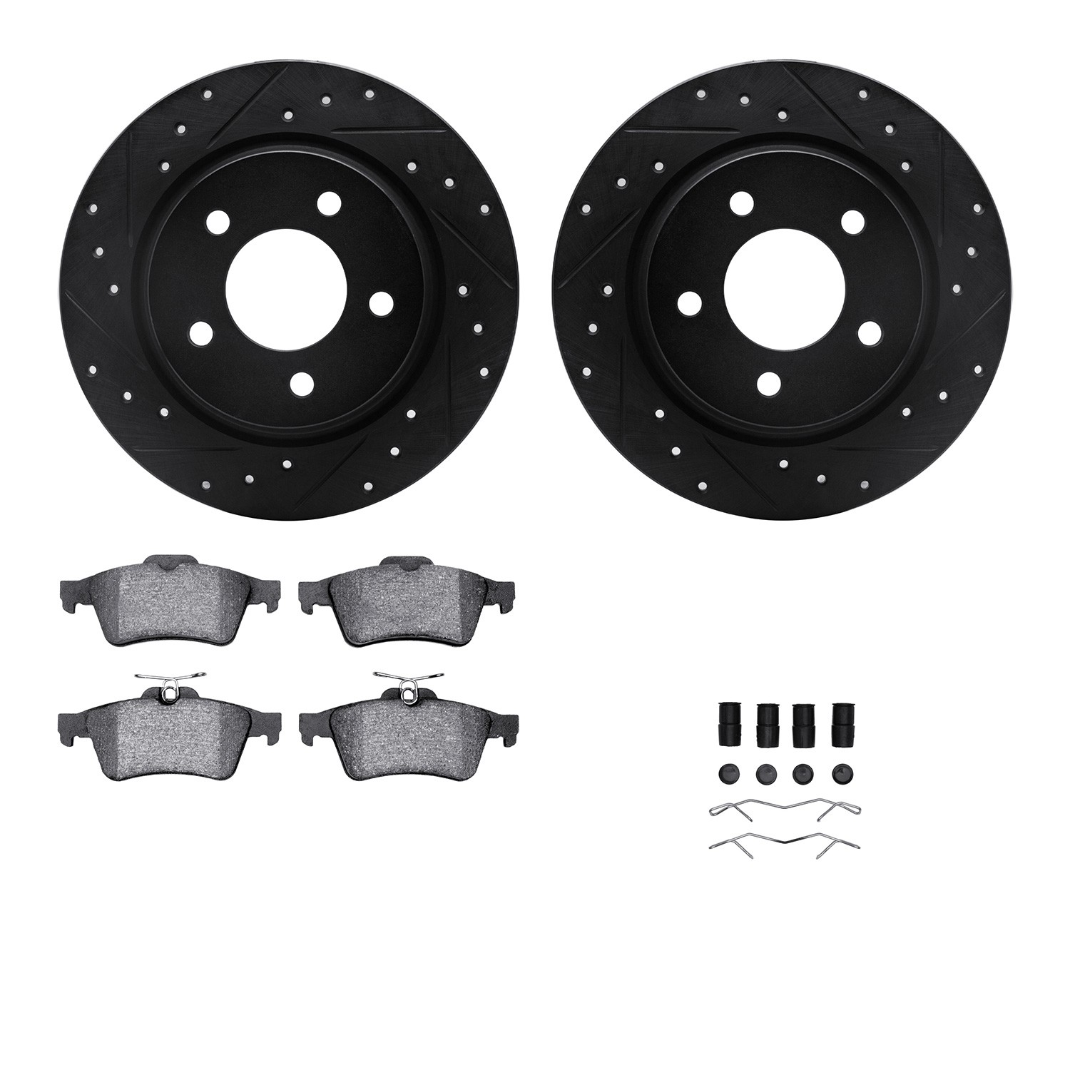 DFC Rotors-Drilled & Slotted-Black w/ 5000 Advanced Brake Pads Incl Hdw