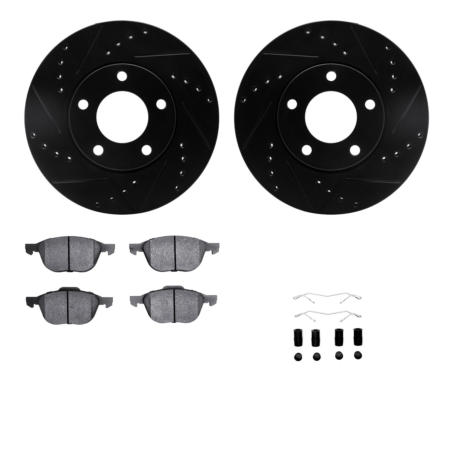 DFC Rotors-Drilled & Slotted-Black w/ 5000 Advanced Brake Pads Incl Hdw