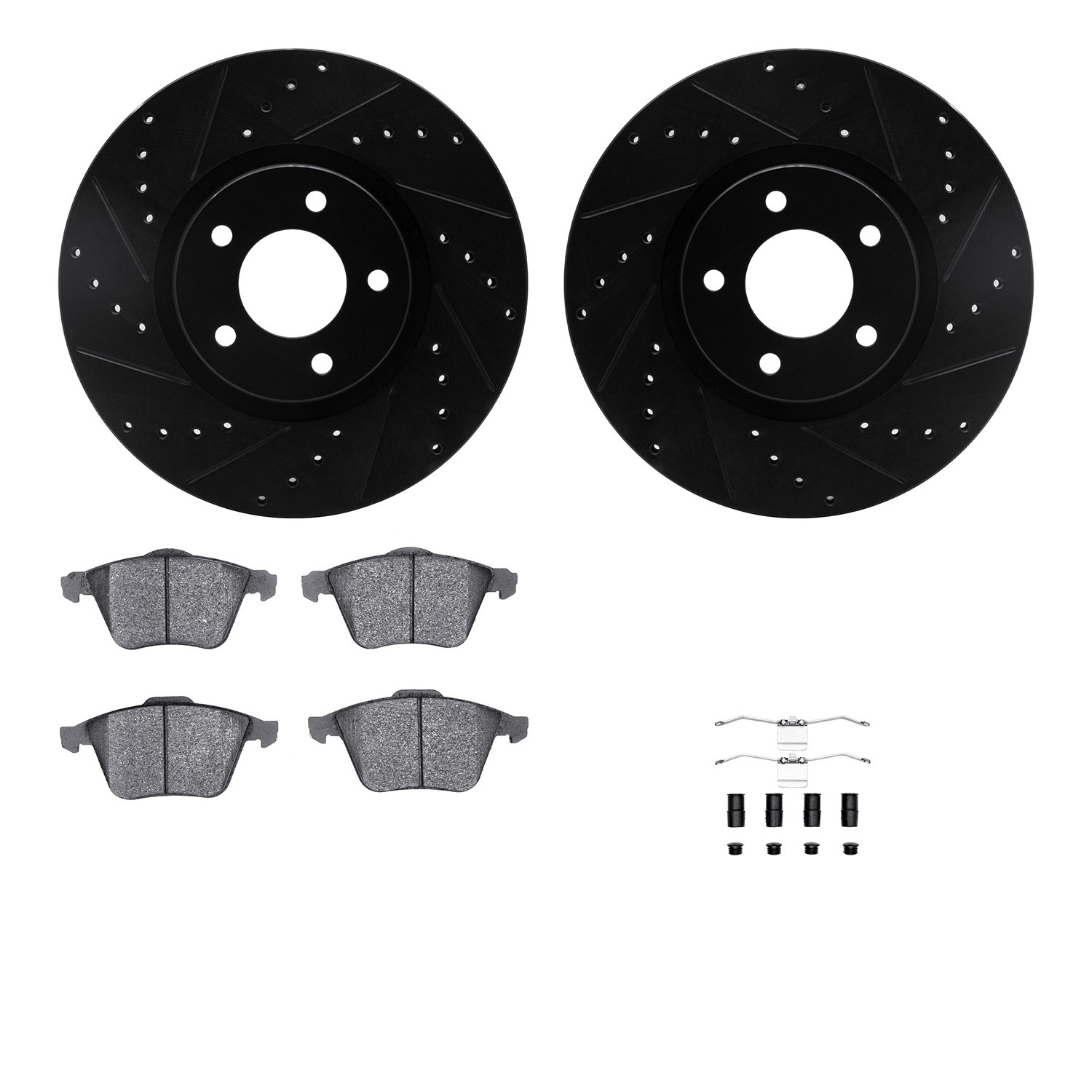 DFC Rotors-Drilled & Slotted-Black w/ 5000 Advanced Brake Pads Incl Hdw