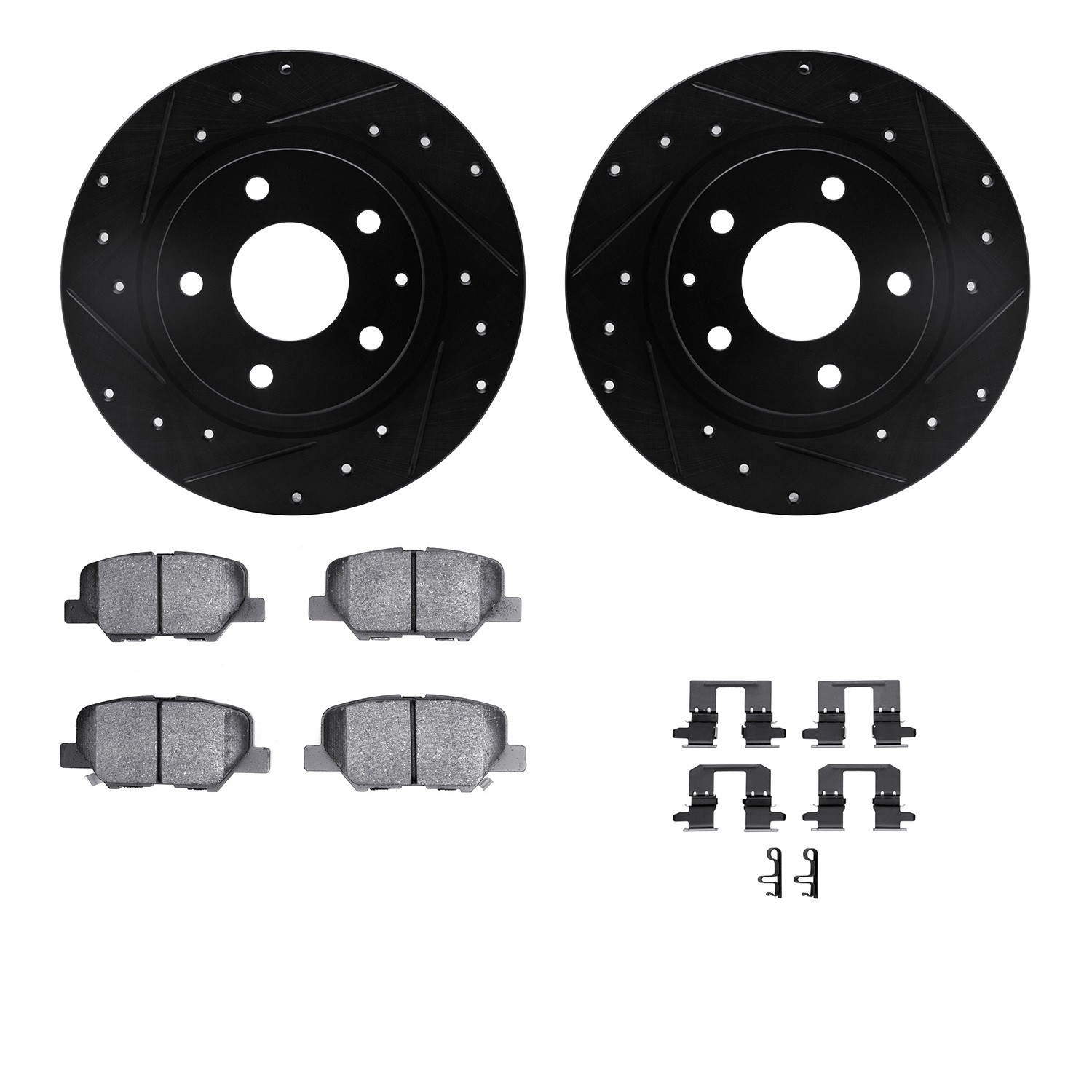 DFC Rotors-Drilled & Slotted-Black w/ 5000 Advanced Brake Pads Incl Hdw