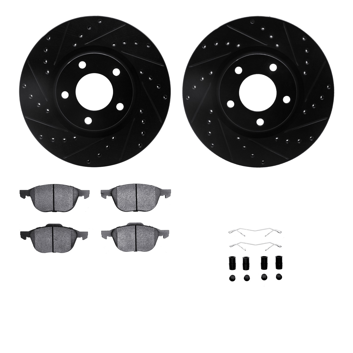 DFC Rotors-Drilled & Slotted-Black w/ 5000 Advanced Brake Pads Incl Hdw