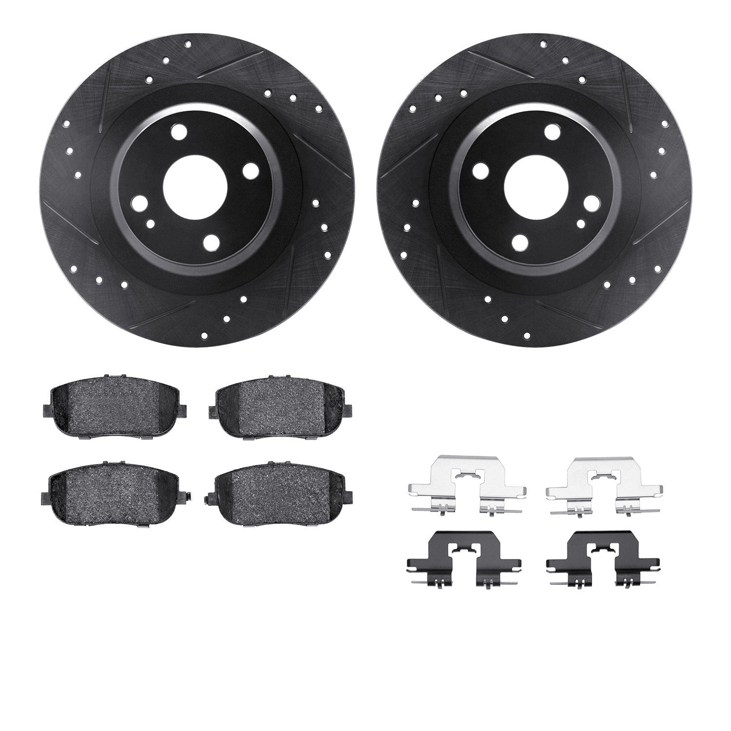 DFC Rotors-Drilled & Slotted-Black w/ 5000 Advanced Brake Pads Incl Hdw