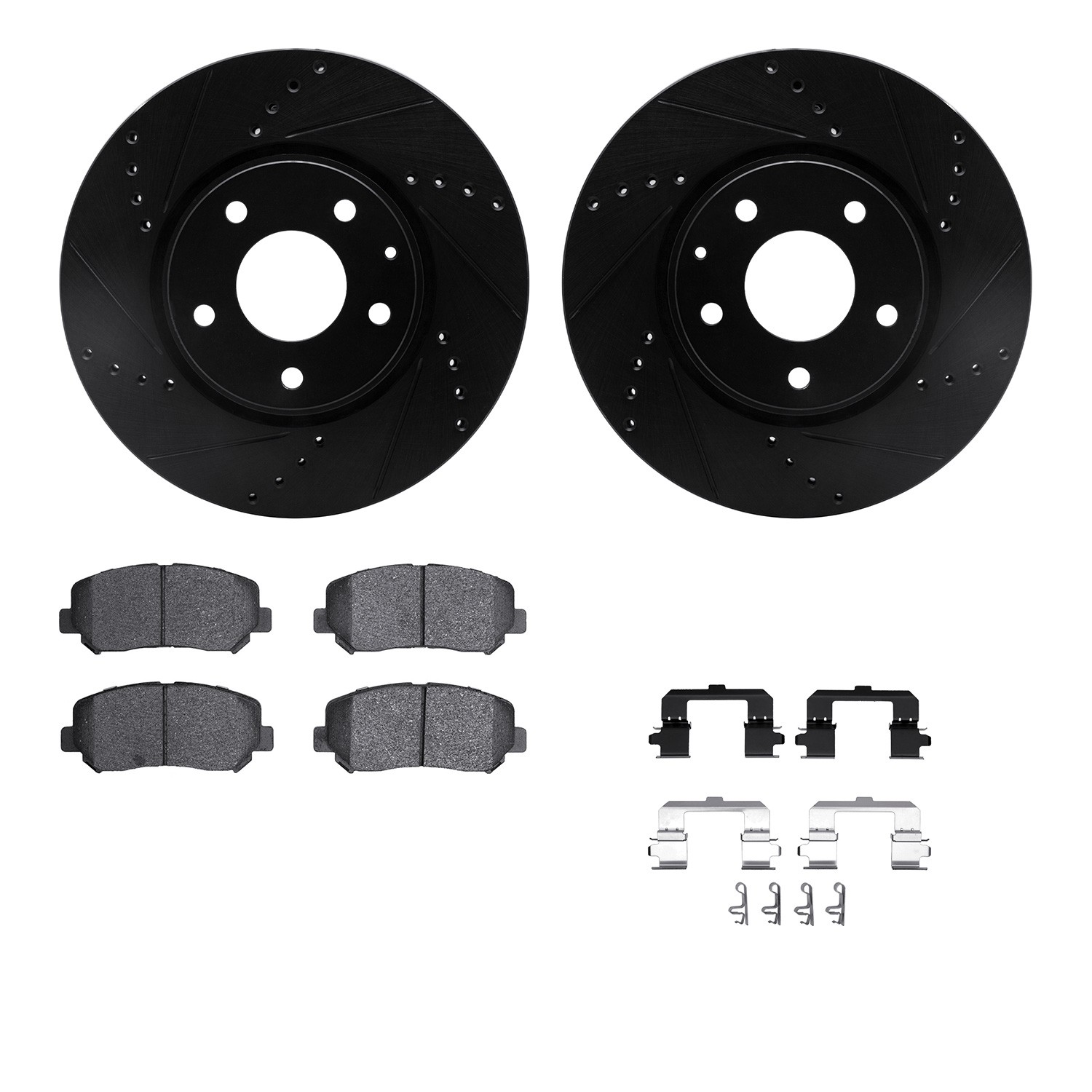 DFC Brake Rotor - Dimpled & Slotted - Black w/5000 Brake Pads & HW Kit