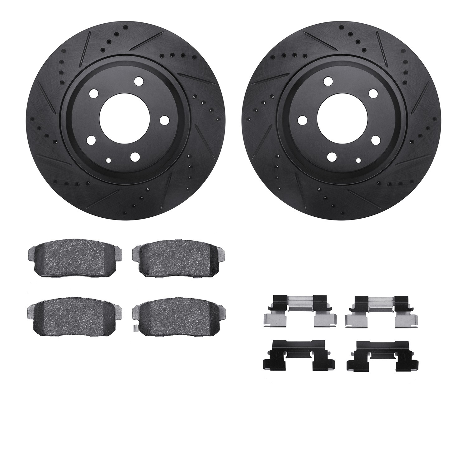 DFC Rotors-Drilled & Slotted-Black w/ 5000 Advanced Brake Pads Incl Hdw