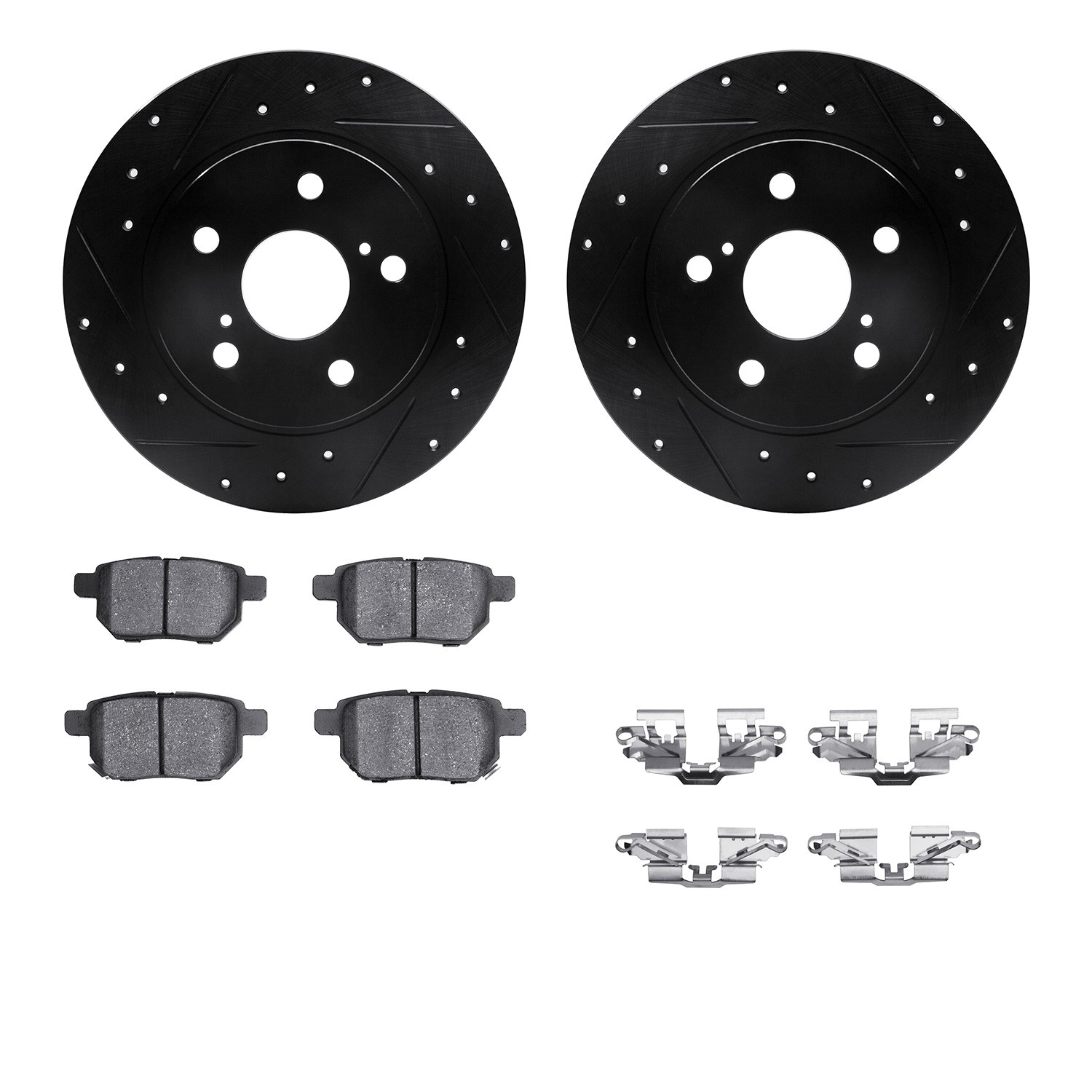 DFC Rotors-Drilled & Slotted-Black w/ 5000 Advanced Brake Pads Incl Hdw