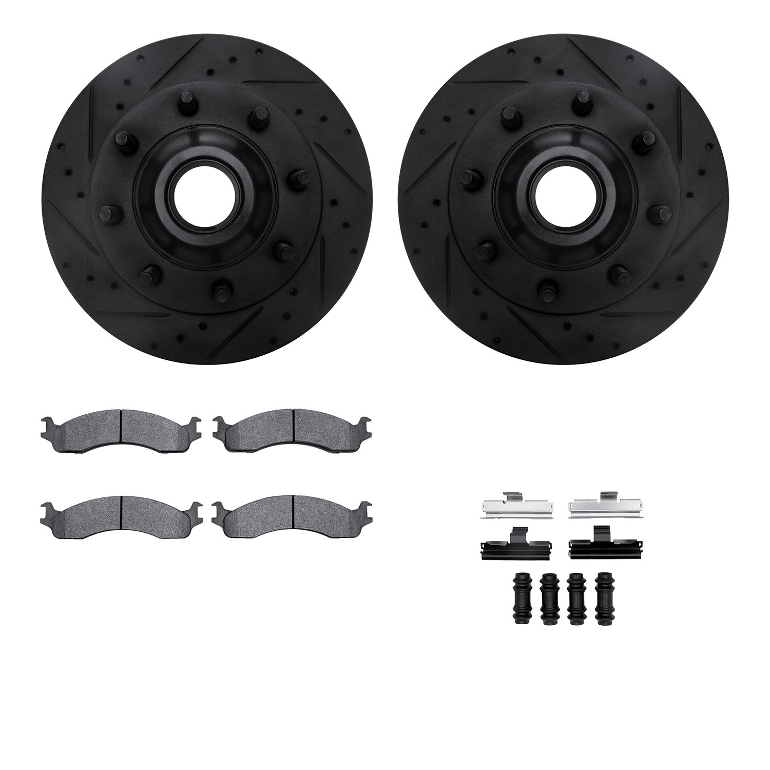 DFC Rotors-Drilled & Slotted-Black w/ 5000 Advanced Brake Pads Incl Hdw