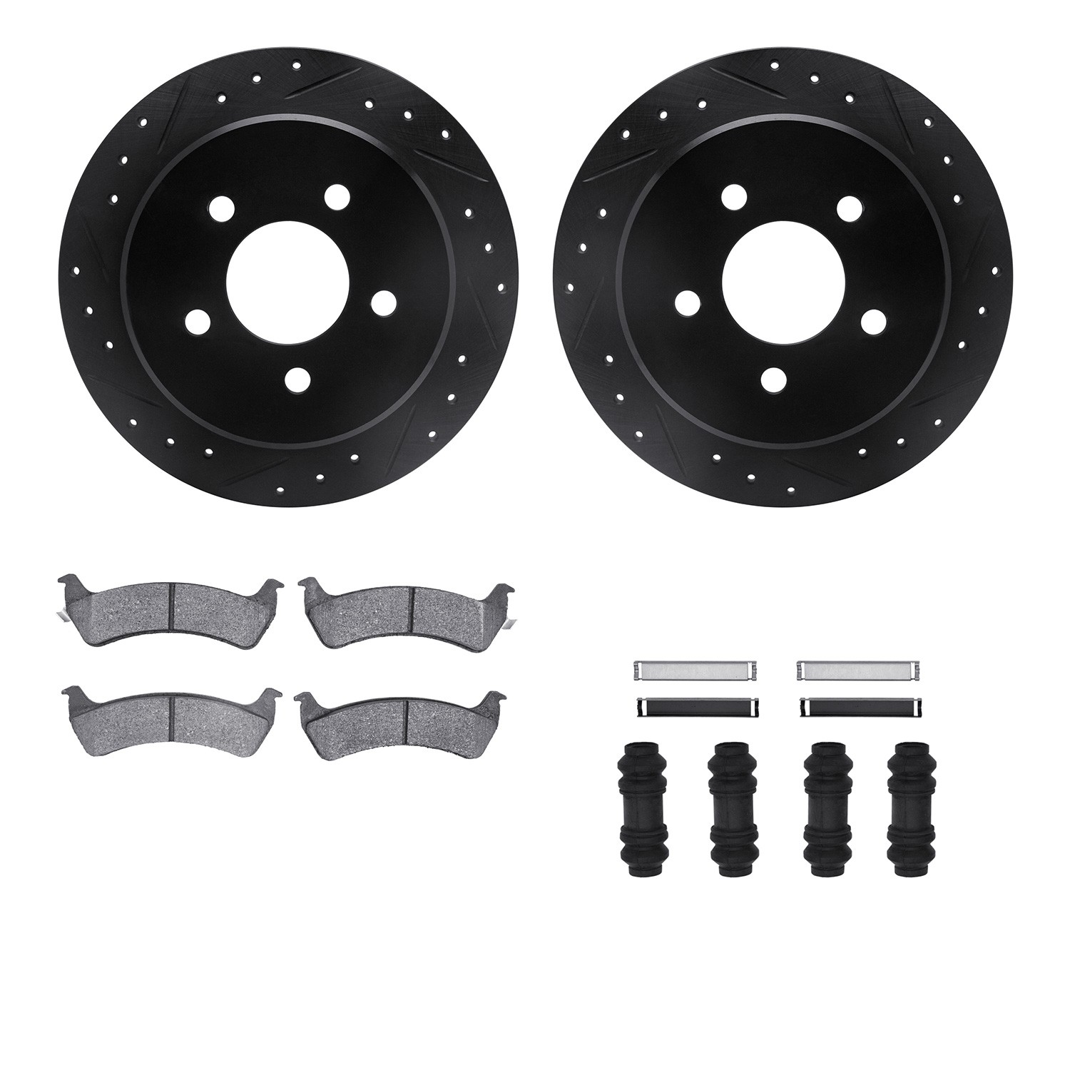 DFC Rotors-Drilled & Slotted-Black w/ 5000 Advanced Brake Pads Incl Hdw