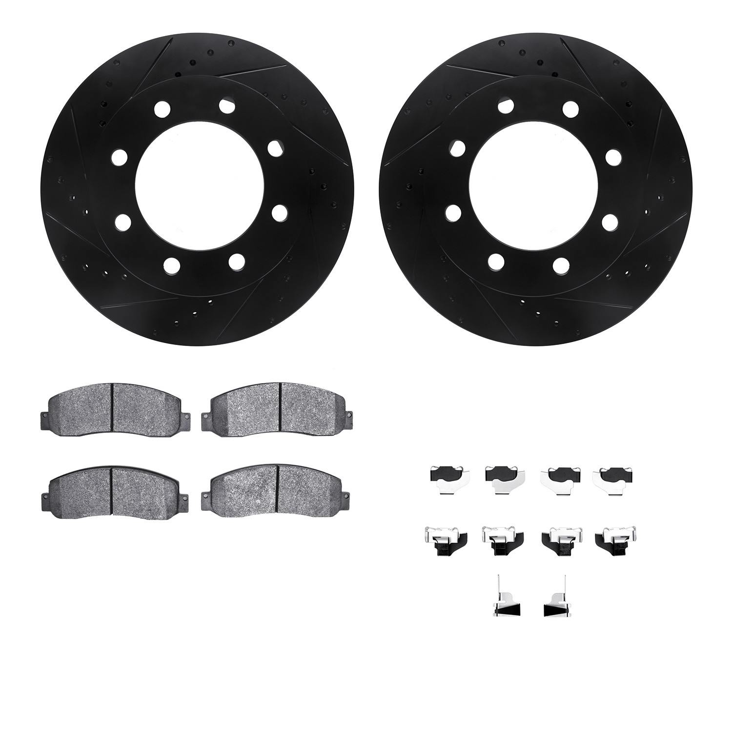 DFC Rotors-Drilled & Slotted-Black w/ 5000 Advanced Brake Pads Incl Hdw