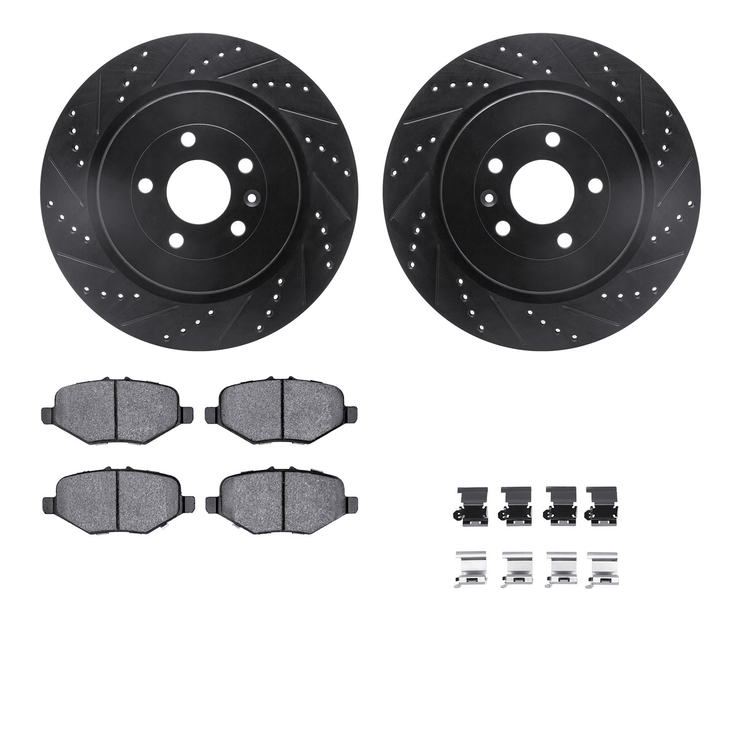 DFC Rotors-Drilled & Slotted-Black w/ 5000 Advanced Brake Pads Incl Hdw