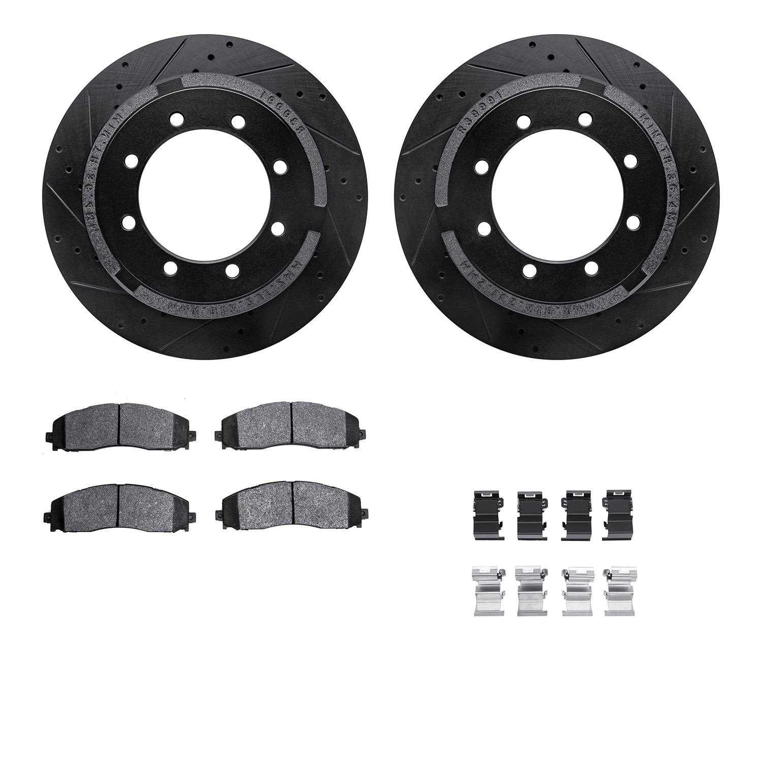 DFC Rotors-Drilled & Slotted-Black w/ 5000 Advanced Brake Pads Incl Hdw
