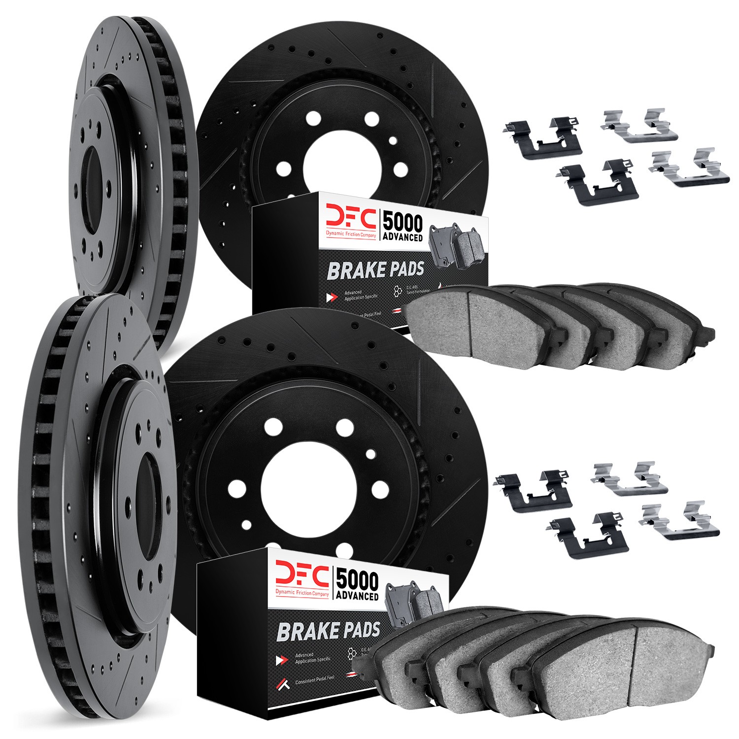 DFC Brake Rotor - Dimpled & Slotted - Black w/5000 Brake Pads & HW Kit