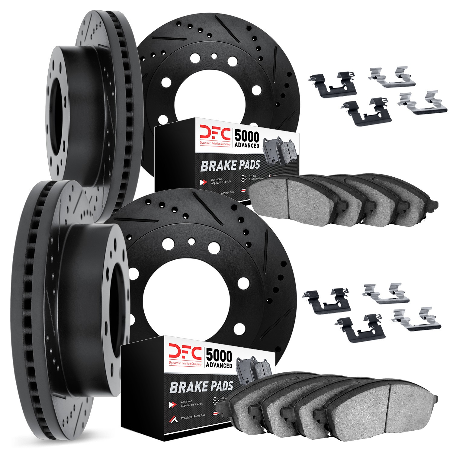 DFC Rotors-Drilled & Slotted-Black w/ 5000 Advanced Brake Pads Incl Hdw