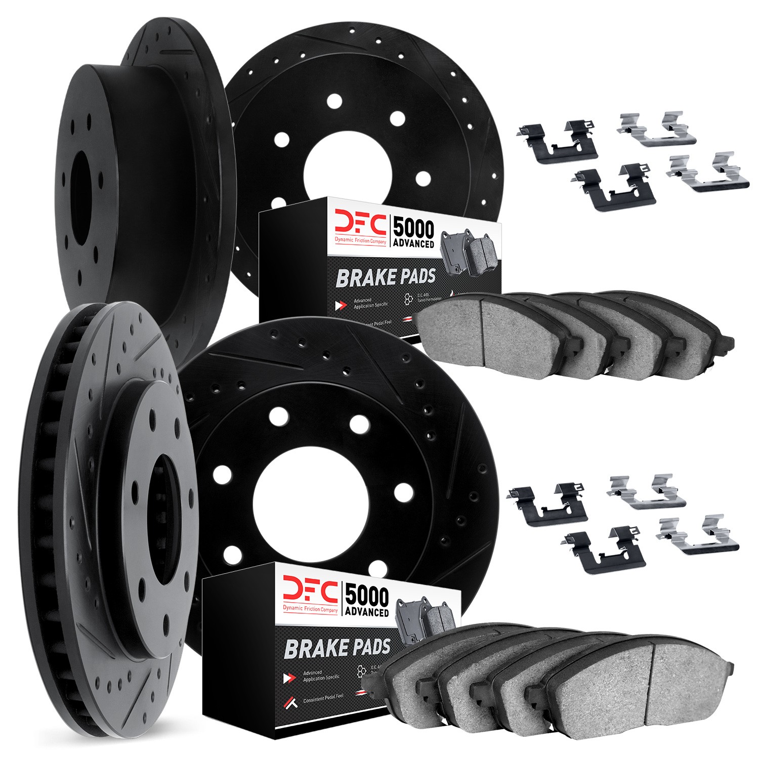 DFC Brake Rotor - Drilled & Slotted - Black w/5000 Brake Pads & HW Kit