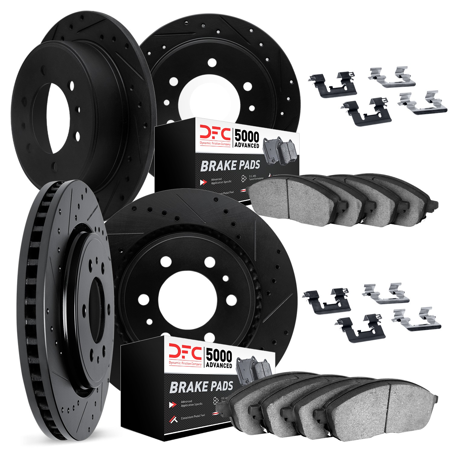 DFC Brake Rotor - Dimpled & Slotted - Black w/5000 Brake Pads & HW Kit
