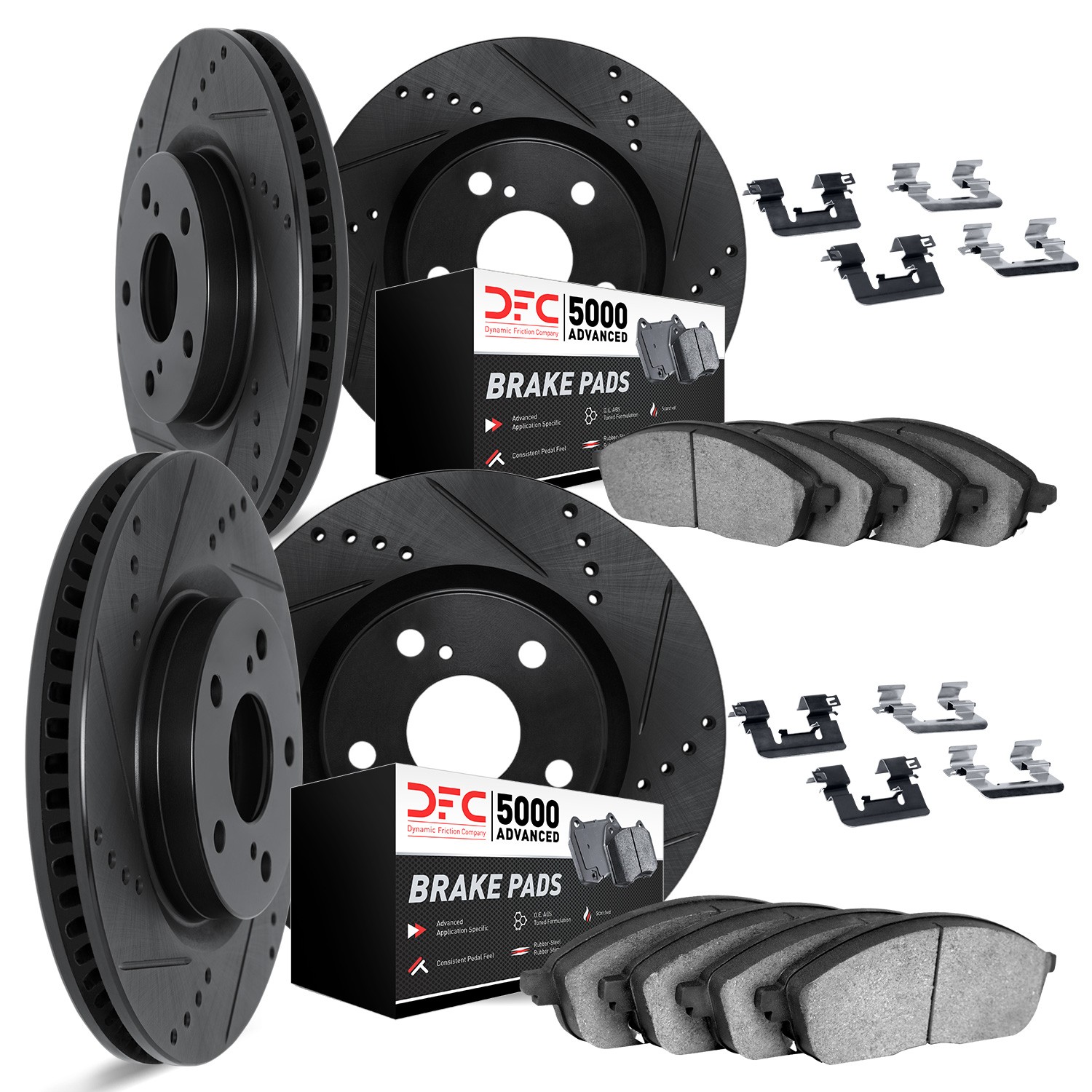 DFC Rotors-Drilled & Slotted-Black w/ 5000 Advanced Brake Pads Incl Hdw