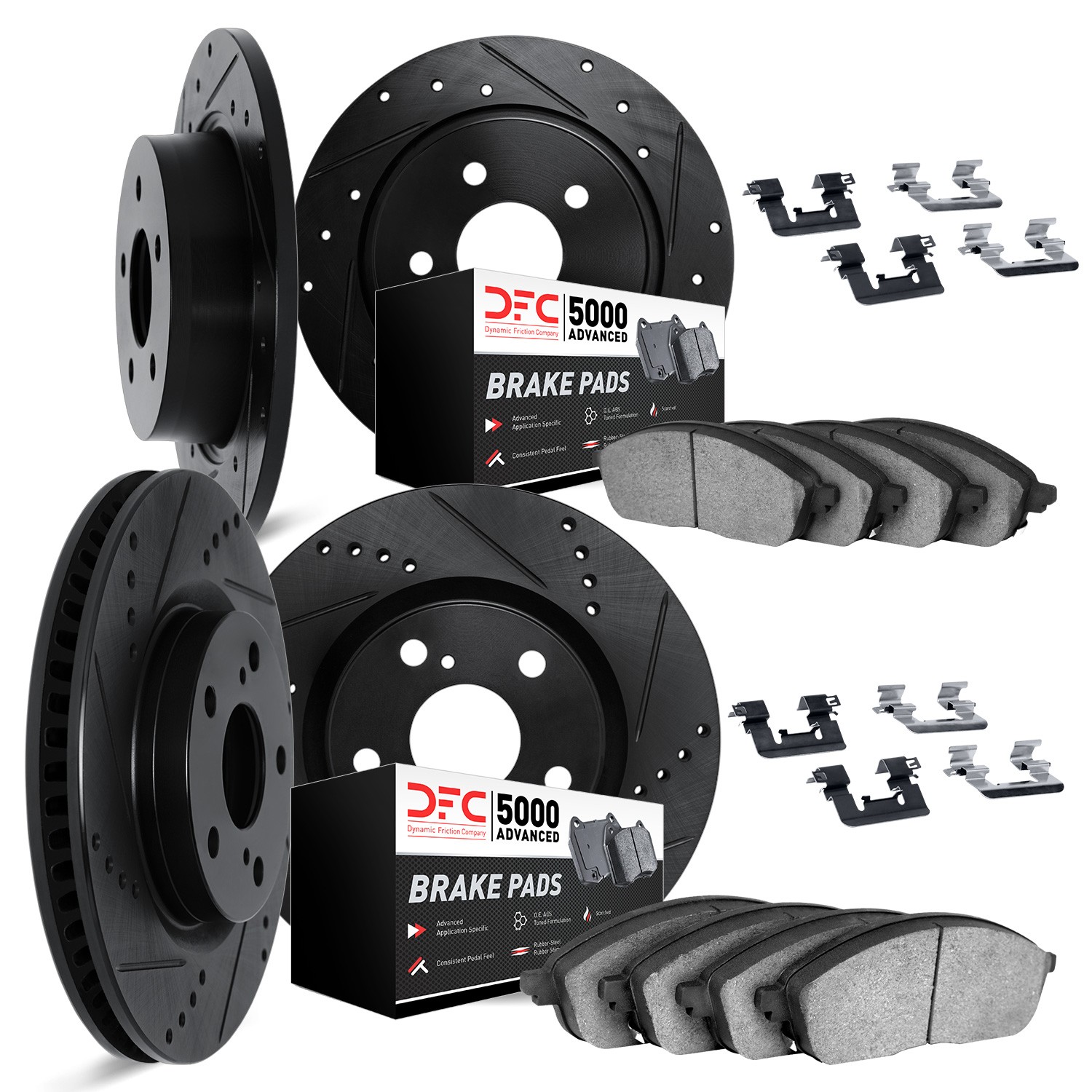 DFC Brake Rotor - Dimpled & Slotted - Black w/5000 Brake Pads & HW Kit