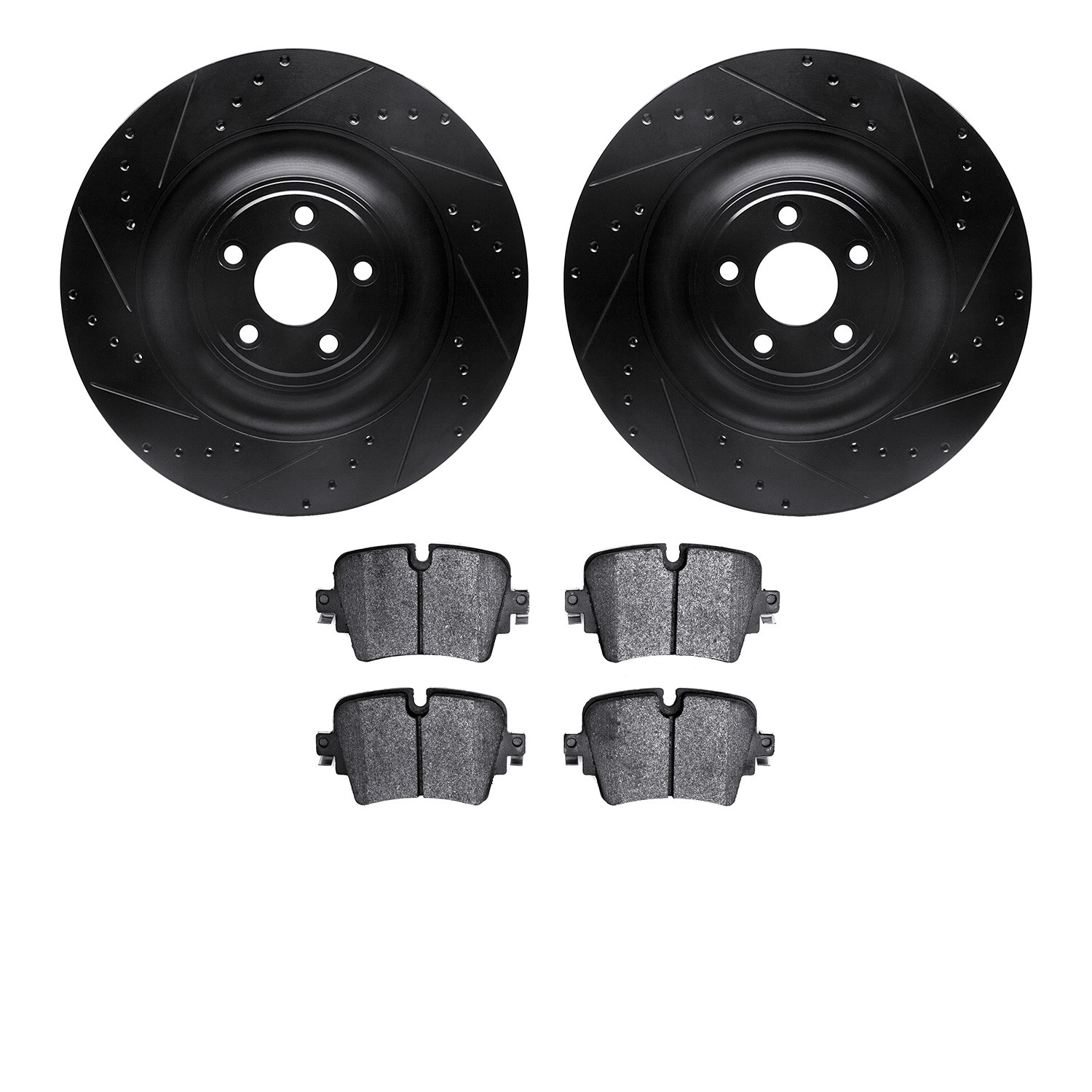 DFC Rotors-Drilled and Slotted-Black with EURO 5000 Ceramic Brake Pads