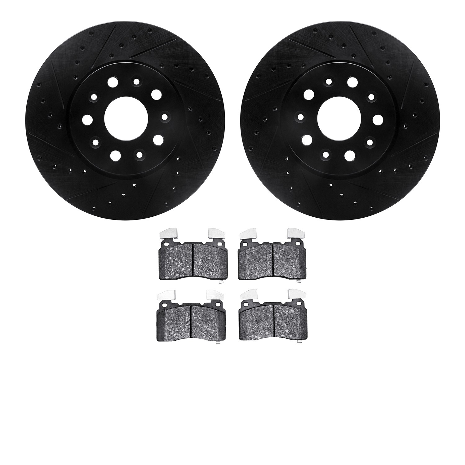 DFC Rotors-Drilled and Slotted-Black with EURO 5000 Ceramic Brake Pads