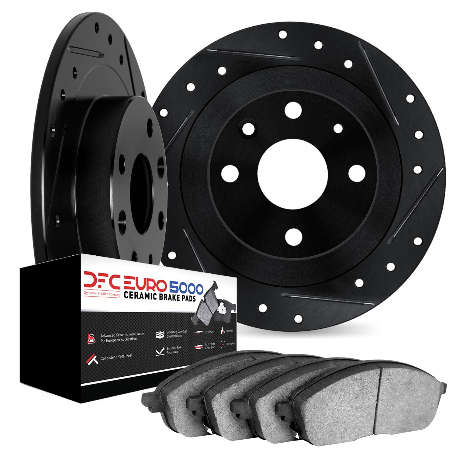 DFC Rotors-Drilled and Slotted-Black with EURO 5000 Ceramic Brake Pads